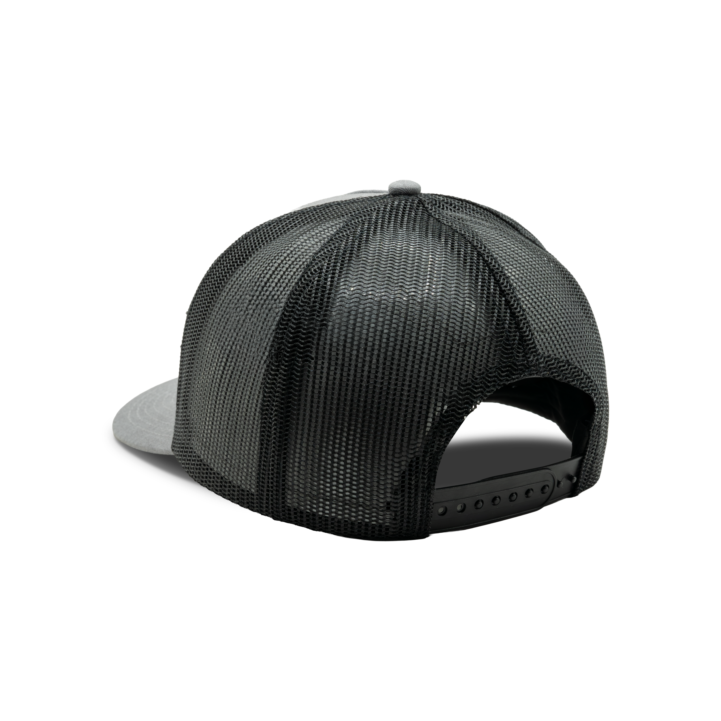 5-Panel Leather Patch Cap in Heather Gray / Black, back view #heather_gray_/_black