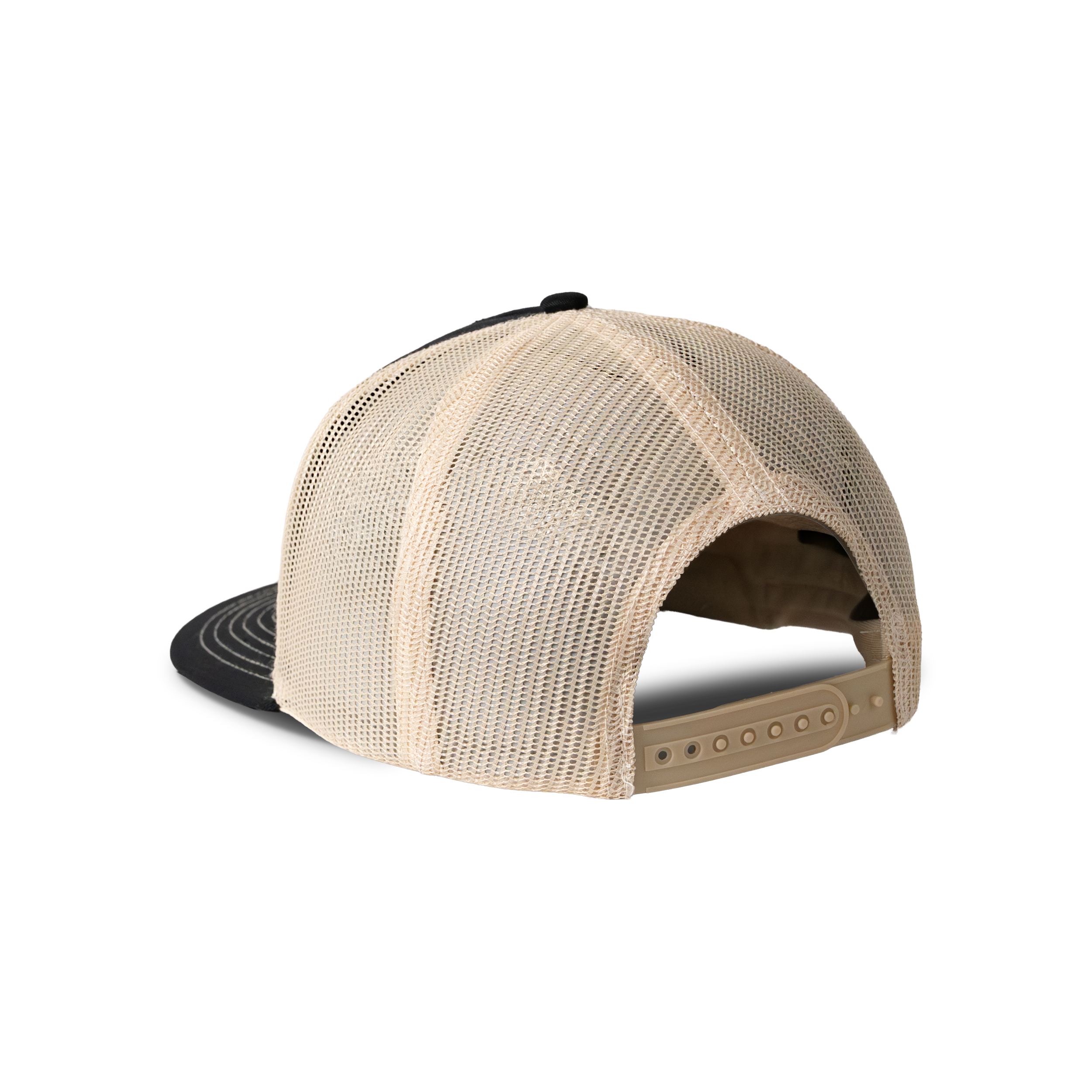 Back view of Black and Natural colored hat with Chêne Logo #black_/_natural