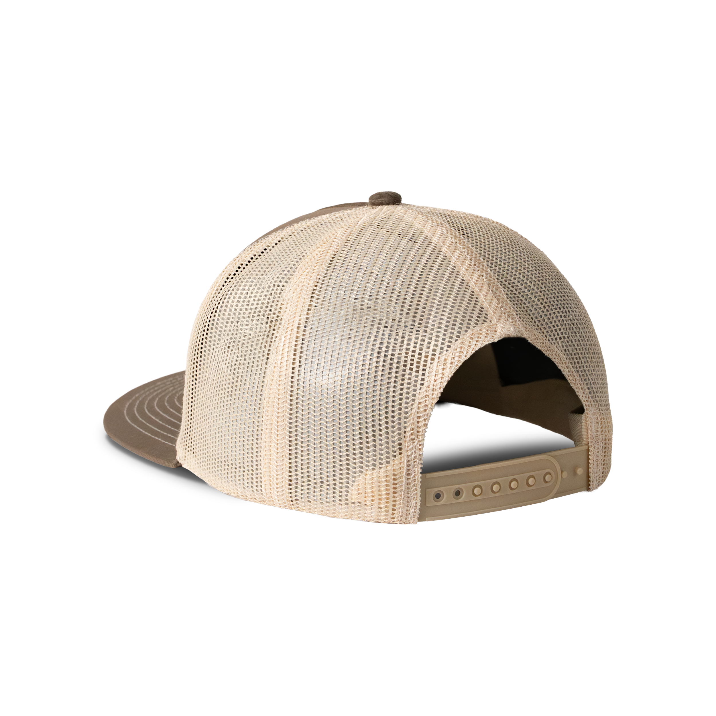 Back view of Brown and Tan colored hat with Chêne Logo #brown_/_tan