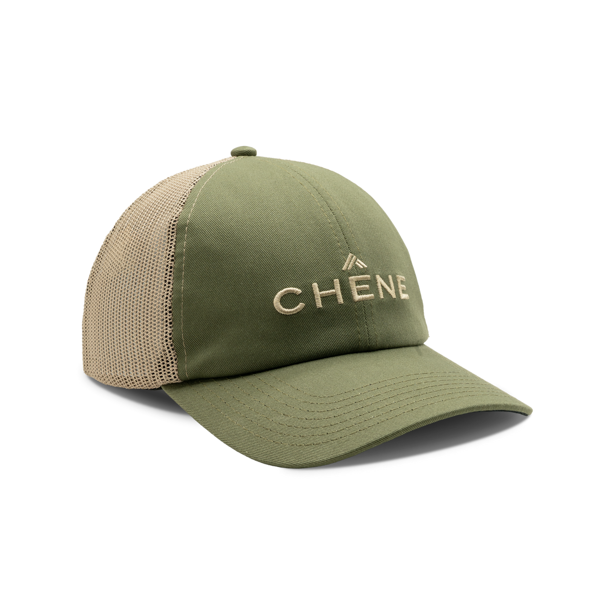 Embroidered Logo Mesh Back Cap in Olive / Khaki, front view #olive_/_khaki