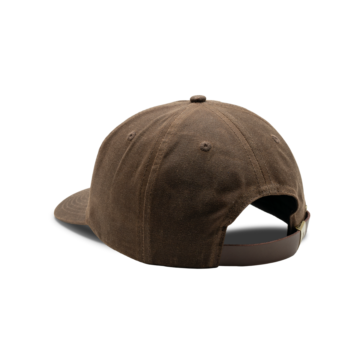 Unstructured 5-Panel Embroidered Waxed Cotton Cap in Buck, back view #buck
