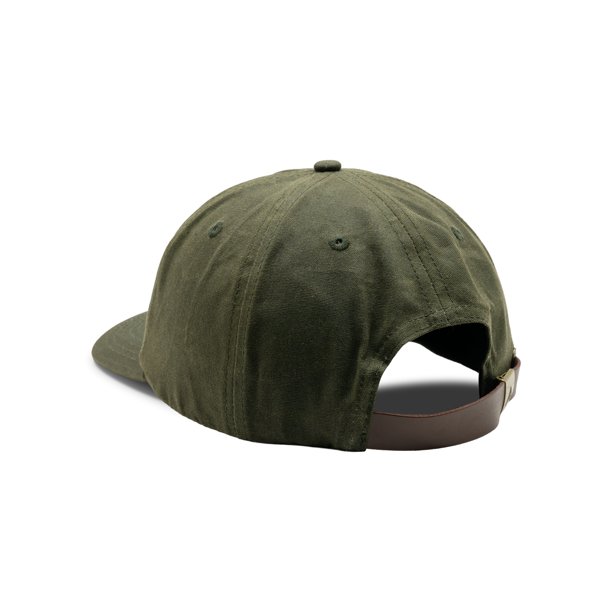 Unstructured 5-Panel Embroidered Waxed Cotton Cap in Dark Olive, back view #dark_olive
