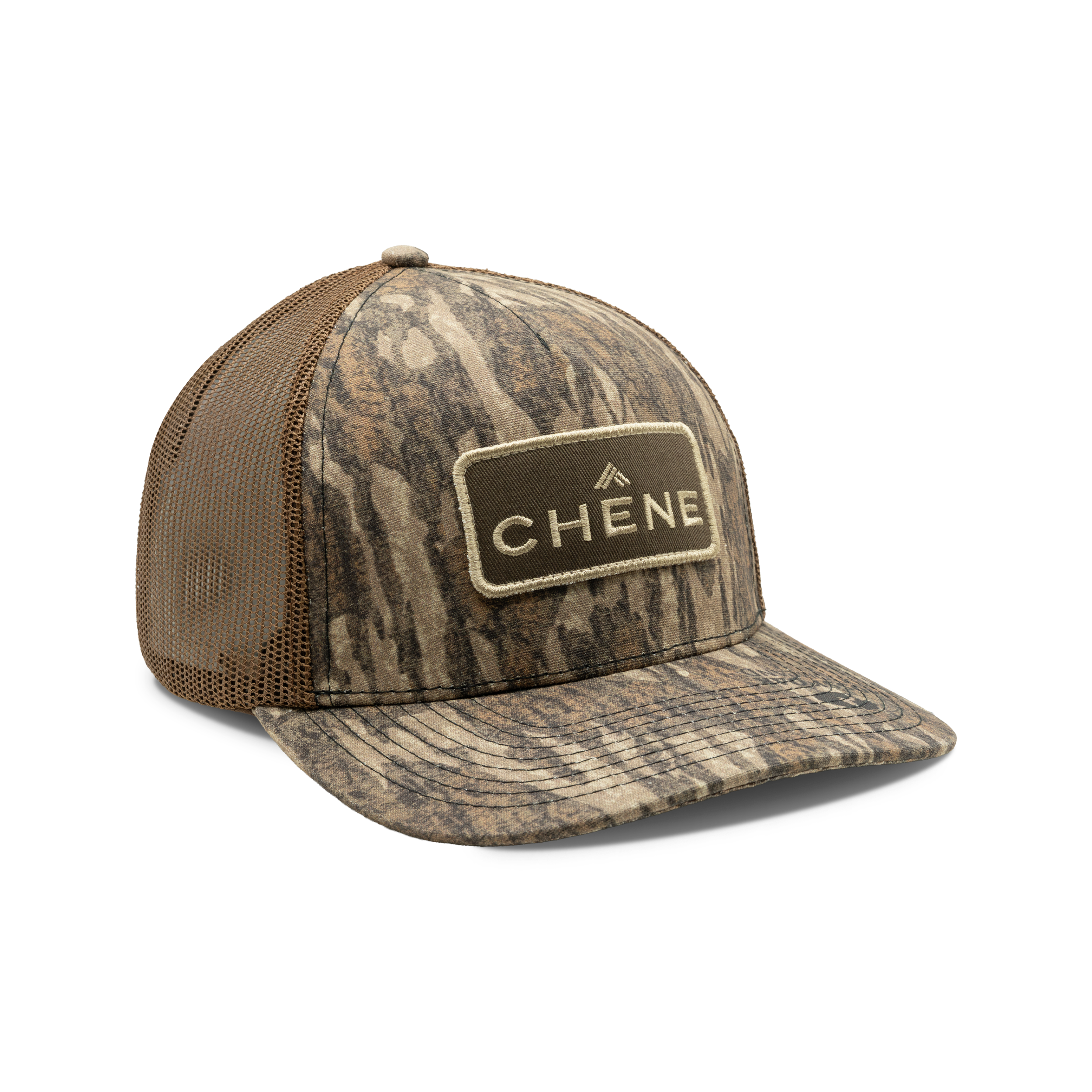 5-Panel Logo Patch Cap in Mossy Oak Bottomland, front view #mossy_oak_bottomland