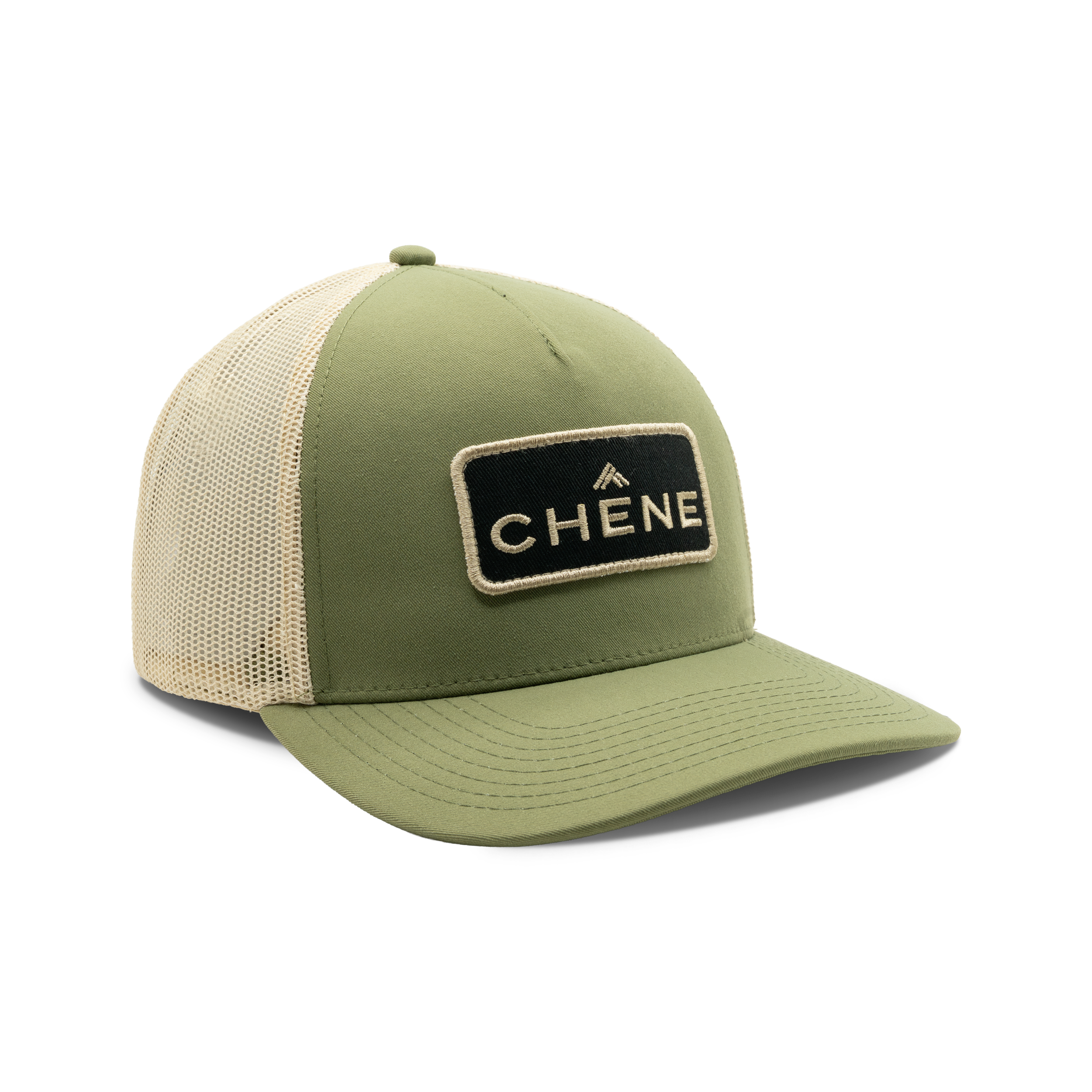 5-Panel Logo Patch Cap in Olive / Khaki, front view #olive_/_khaki