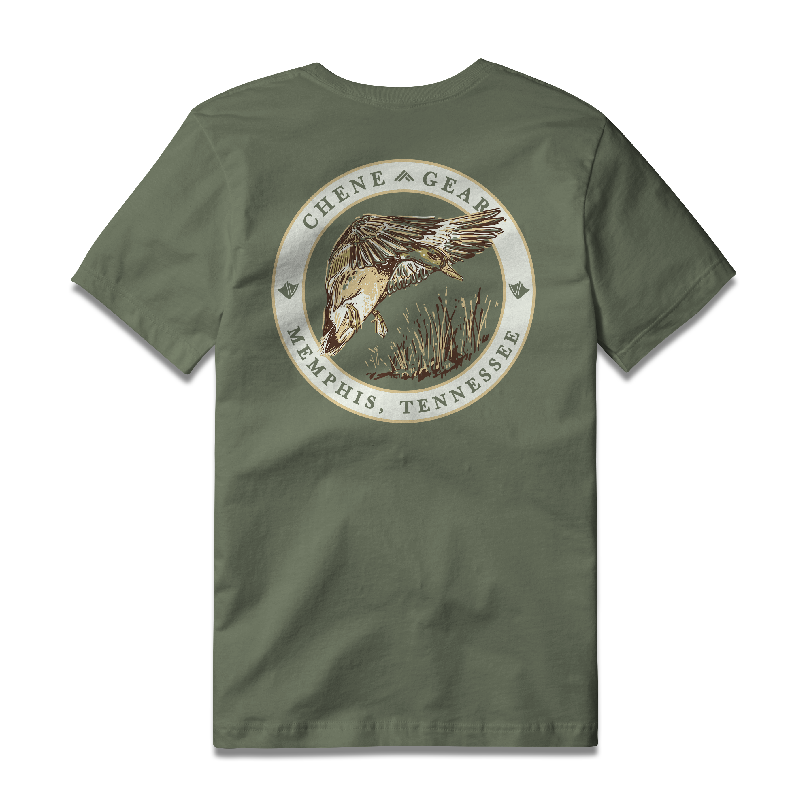 Duck Patch Tee S/S in Moss, back view #moss
