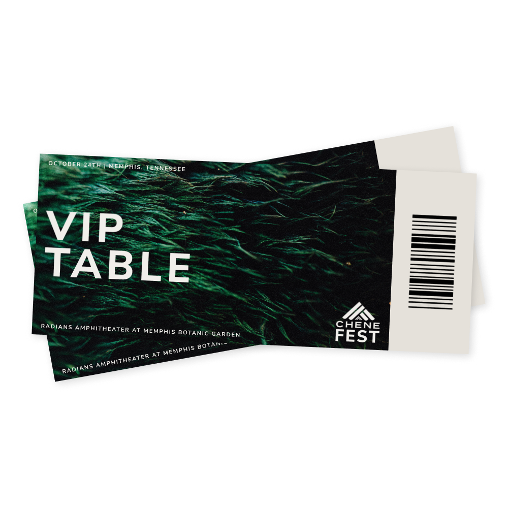 VIP table ticket for Chene Fest with green wavy design and barcode on a white background