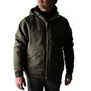 a man in a green jacket
