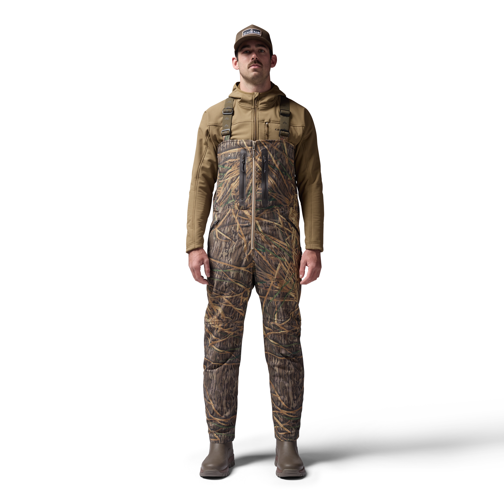 Hydro-Lok Field Bib in Mossy Oak Original Shadow Grass, on model #mossy_oak_original_shadow_grass