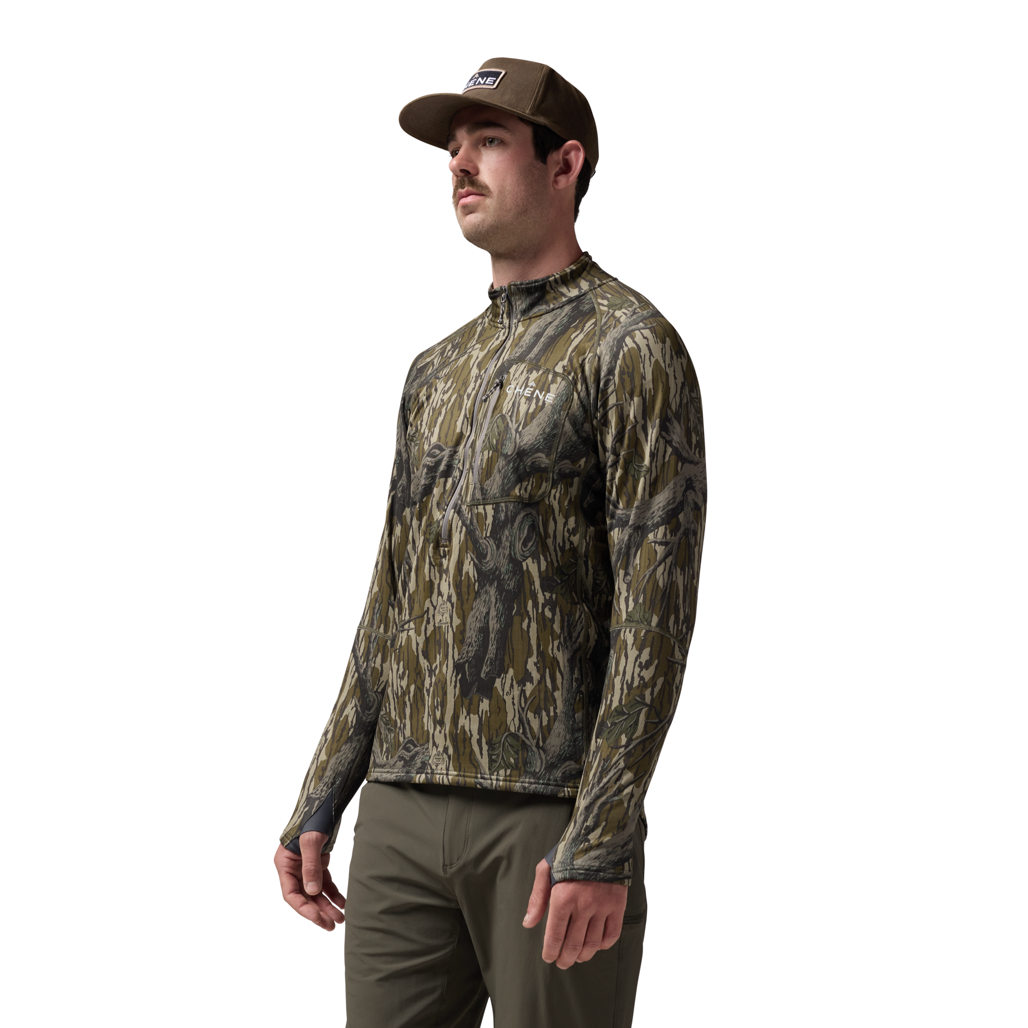 Sixty Series Technical Fleece Half Zip in Mossy Oak Original Treestand, on model #mossy_oak_original_treestand