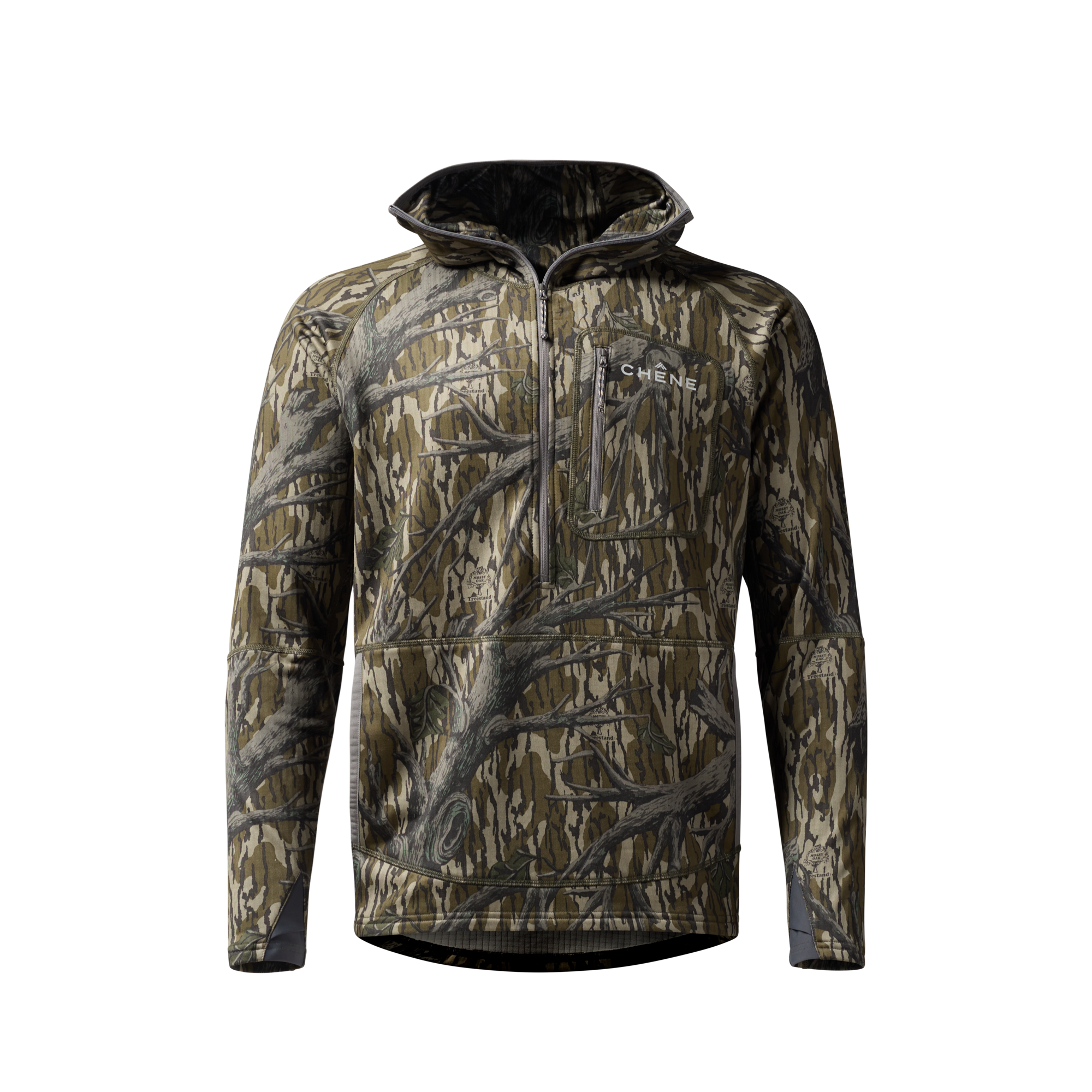 Sixty Series Technical Fleece Half Zip with Hood in Mossy Oak Original Treestand, front view #mossy_oak_original_treestand