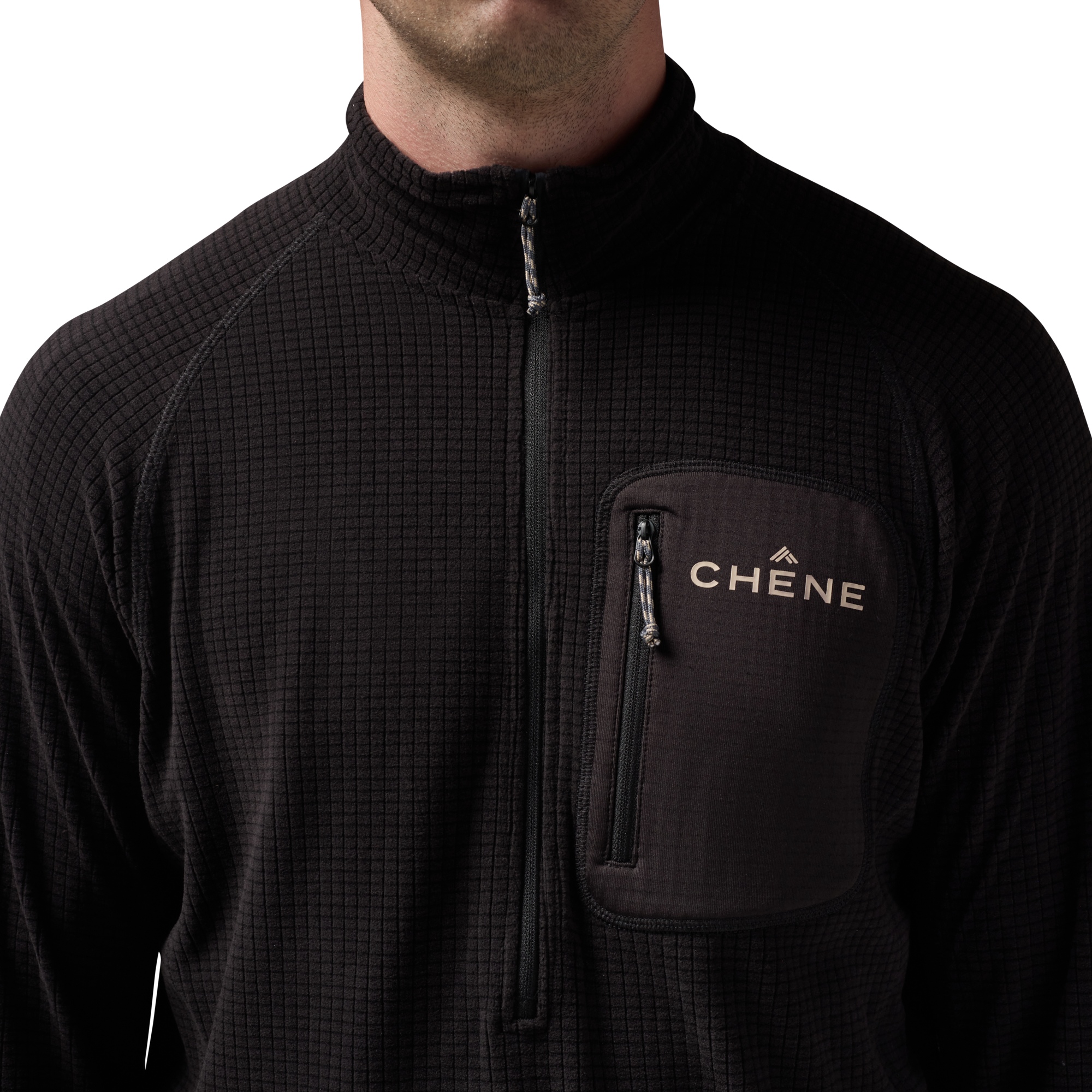Sixty Series Check Fleece Half Zip in Black, on model #black