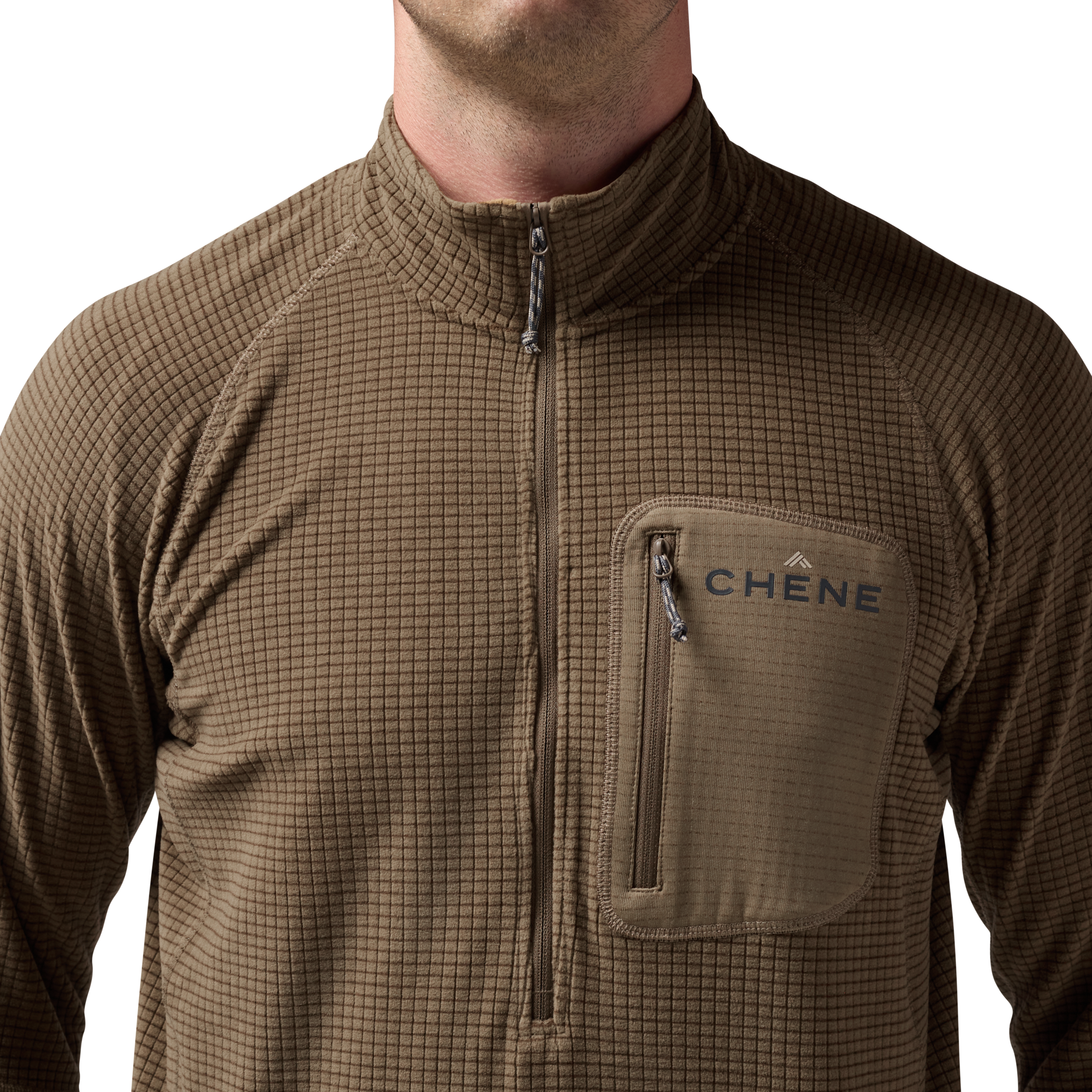 Sixty Series Check Fleece Half Zip in Field Tan, on model #field_tan
