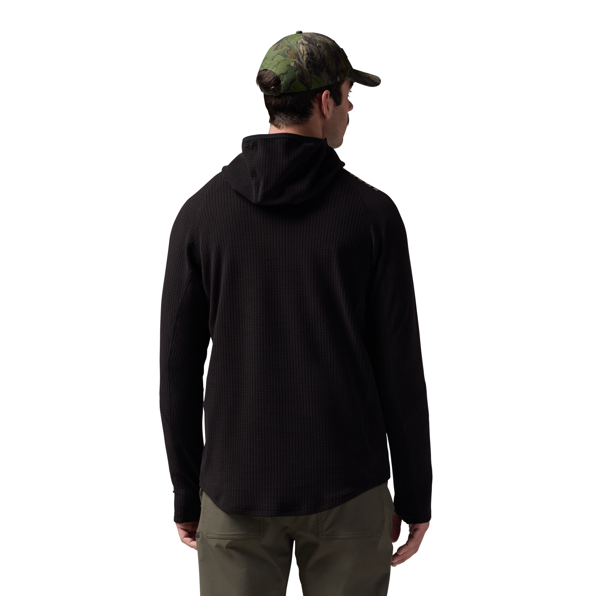 Sixty Series Check Fleece Half Zip with Hood in Black, on model #black
