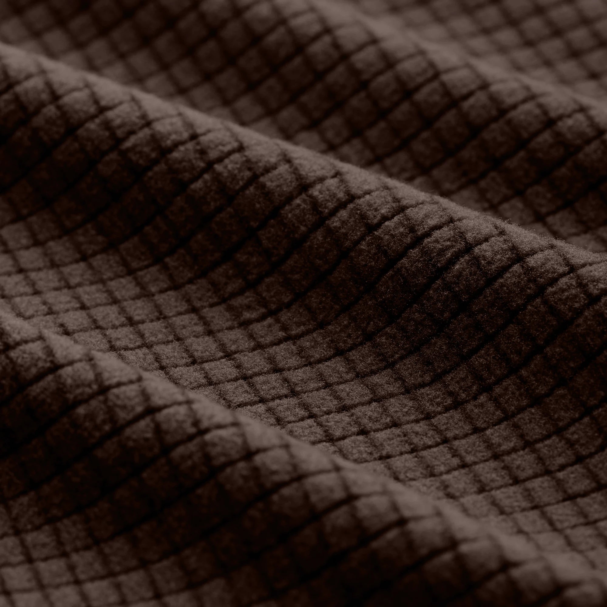 Sixty Series Check Fleece Half Zip with Hood in Brown, fabric detail #brown