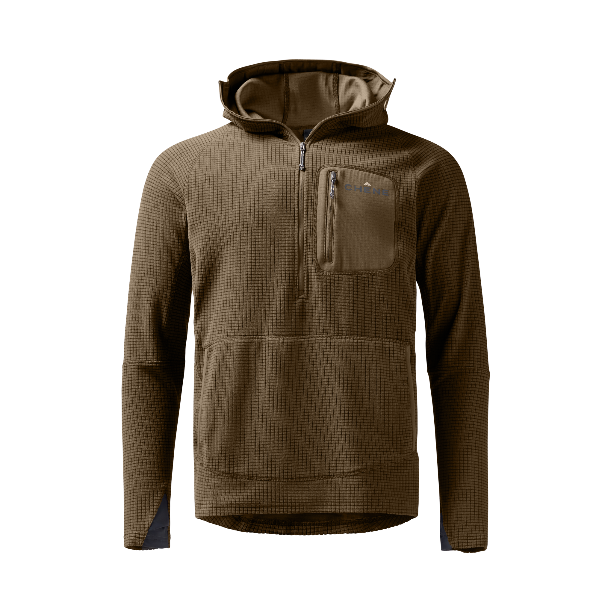 Sixty Series Check Fleece Half Zip with Hood in Field Khaki, front view #field_khaki