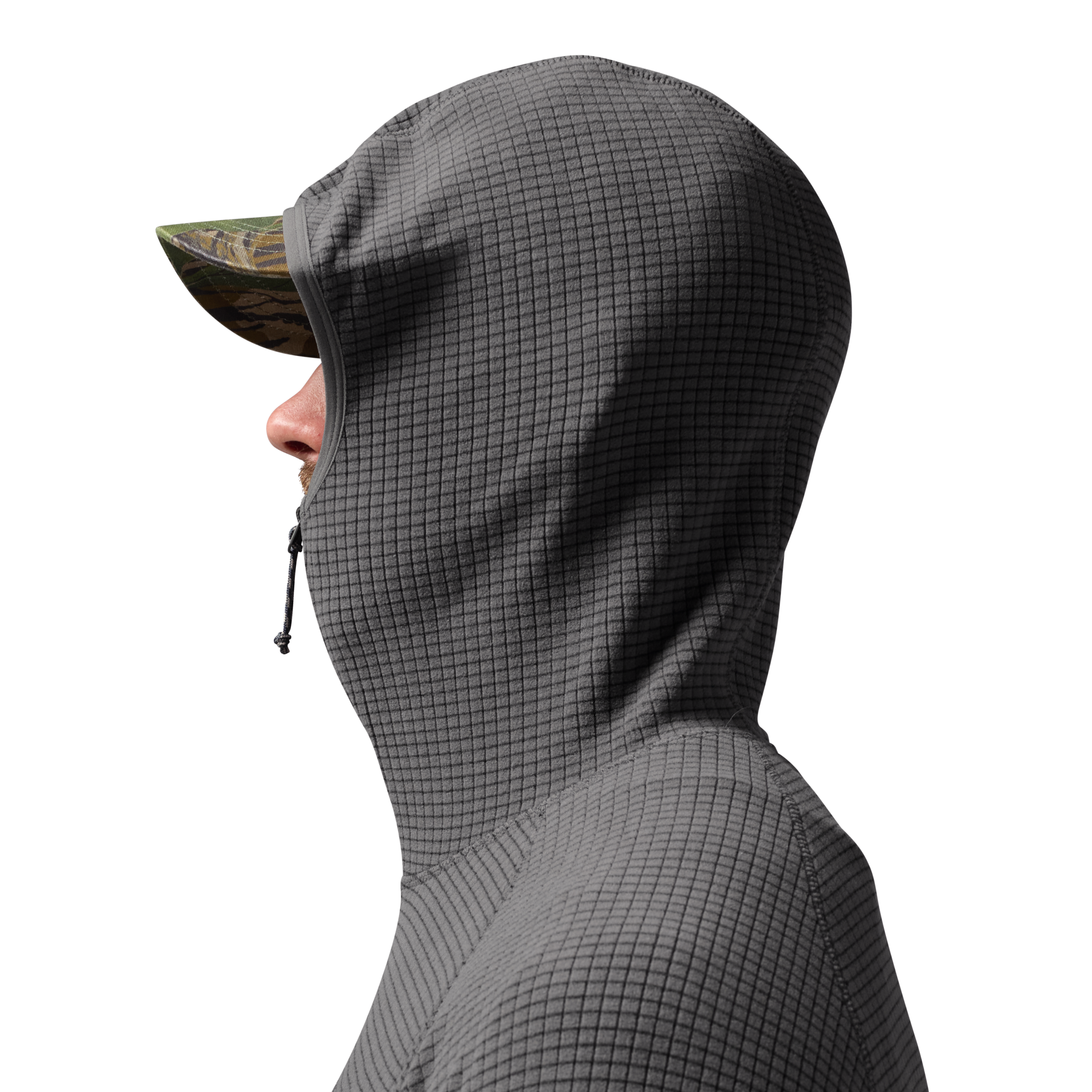 Sixty Series Check Fleece Half Zip with Hood in Gray, on model #gray