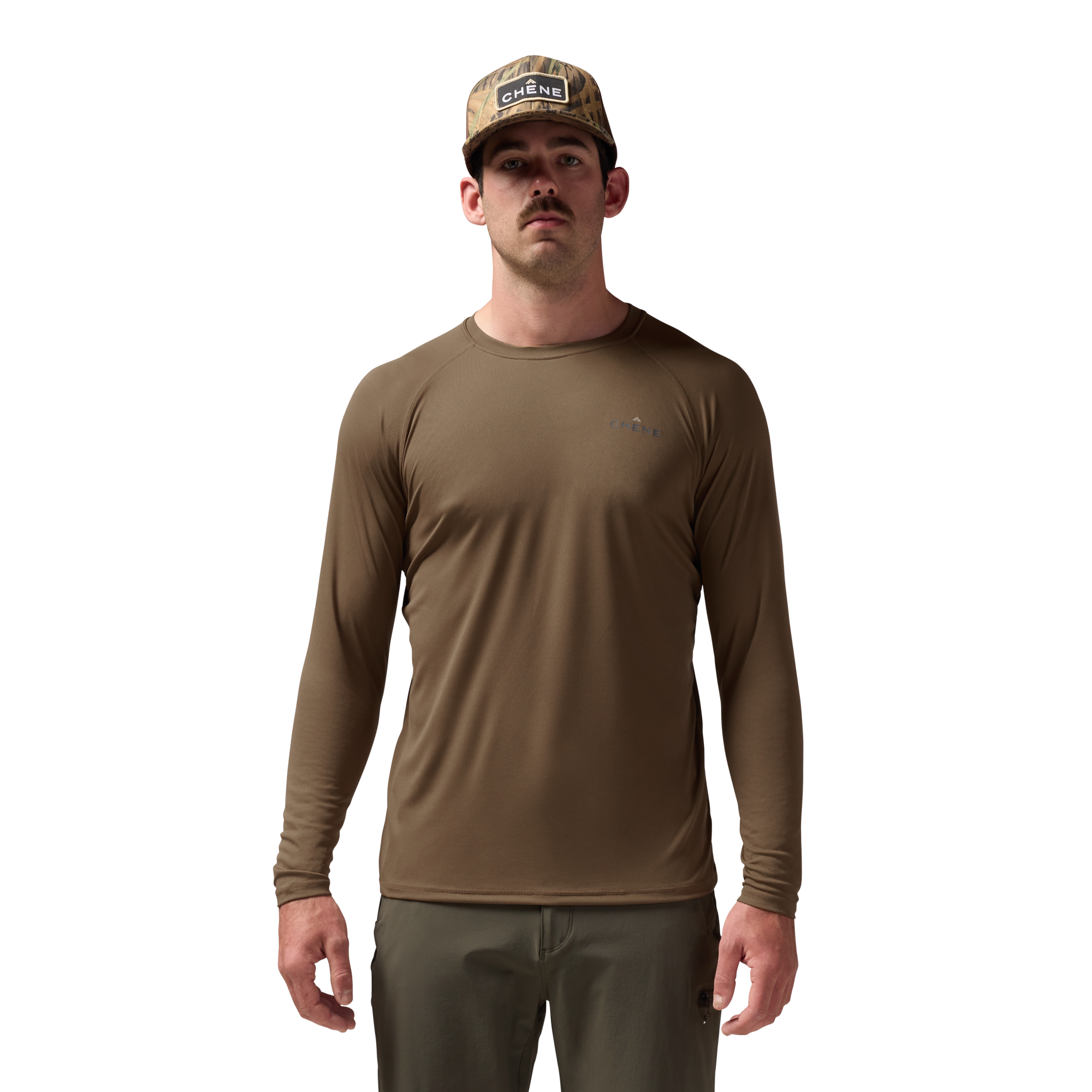 Vale 105 Synthetic Crew L/S in Field Khaki, on model #field_khaki