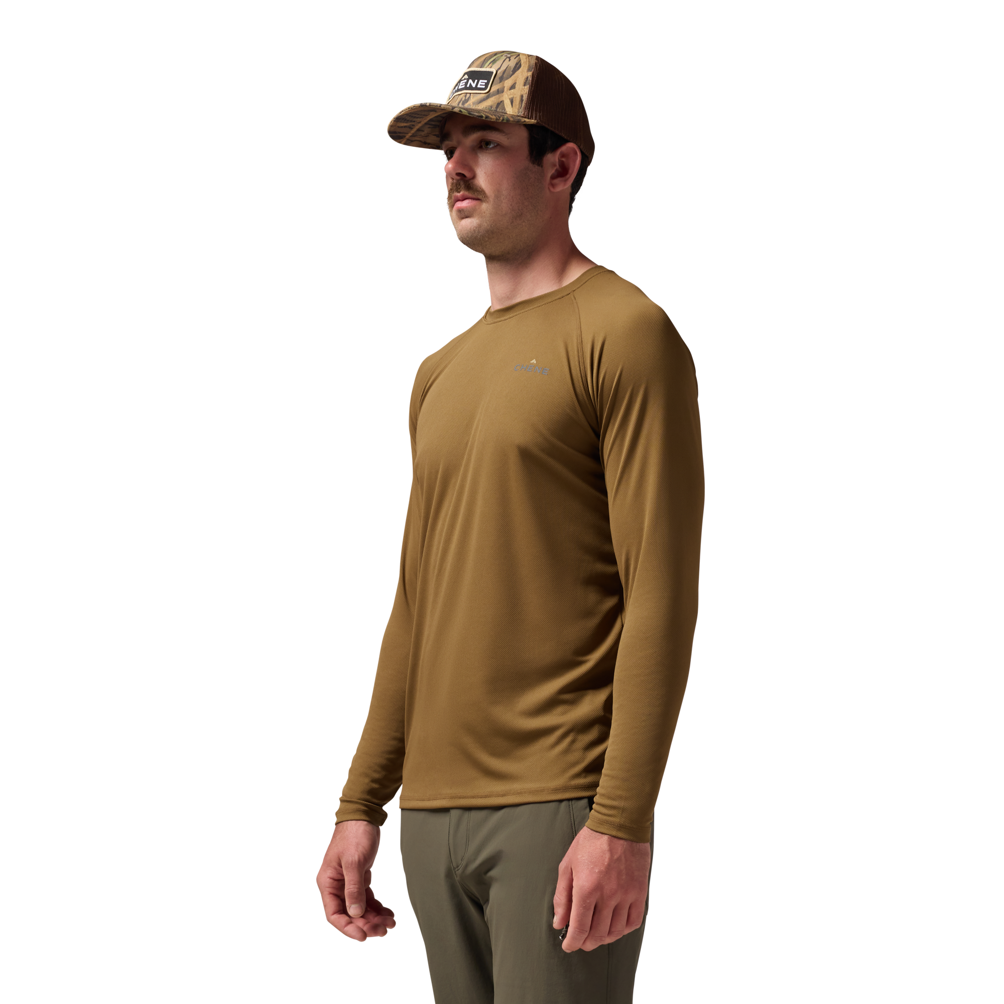 Vale 105 Synthetic Crew L/S in Field Khaki, on model #field_khaki