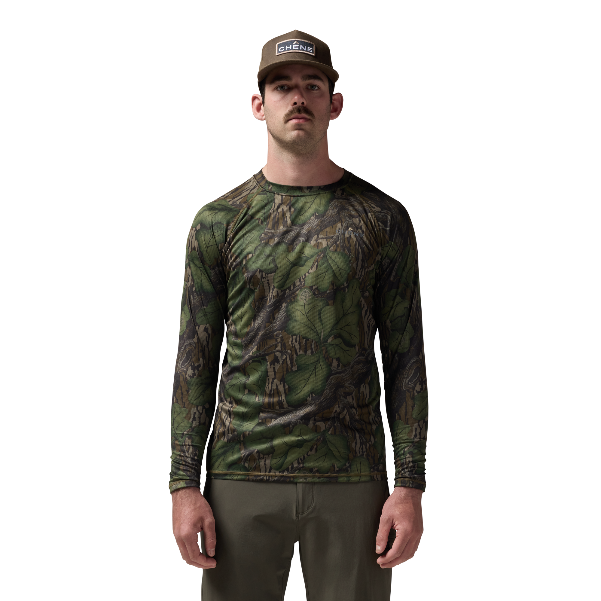 Vale 105 Synthetic Crew L/S in Mossy Oak Full Foliage, on model #mossy_oak_full_foliage