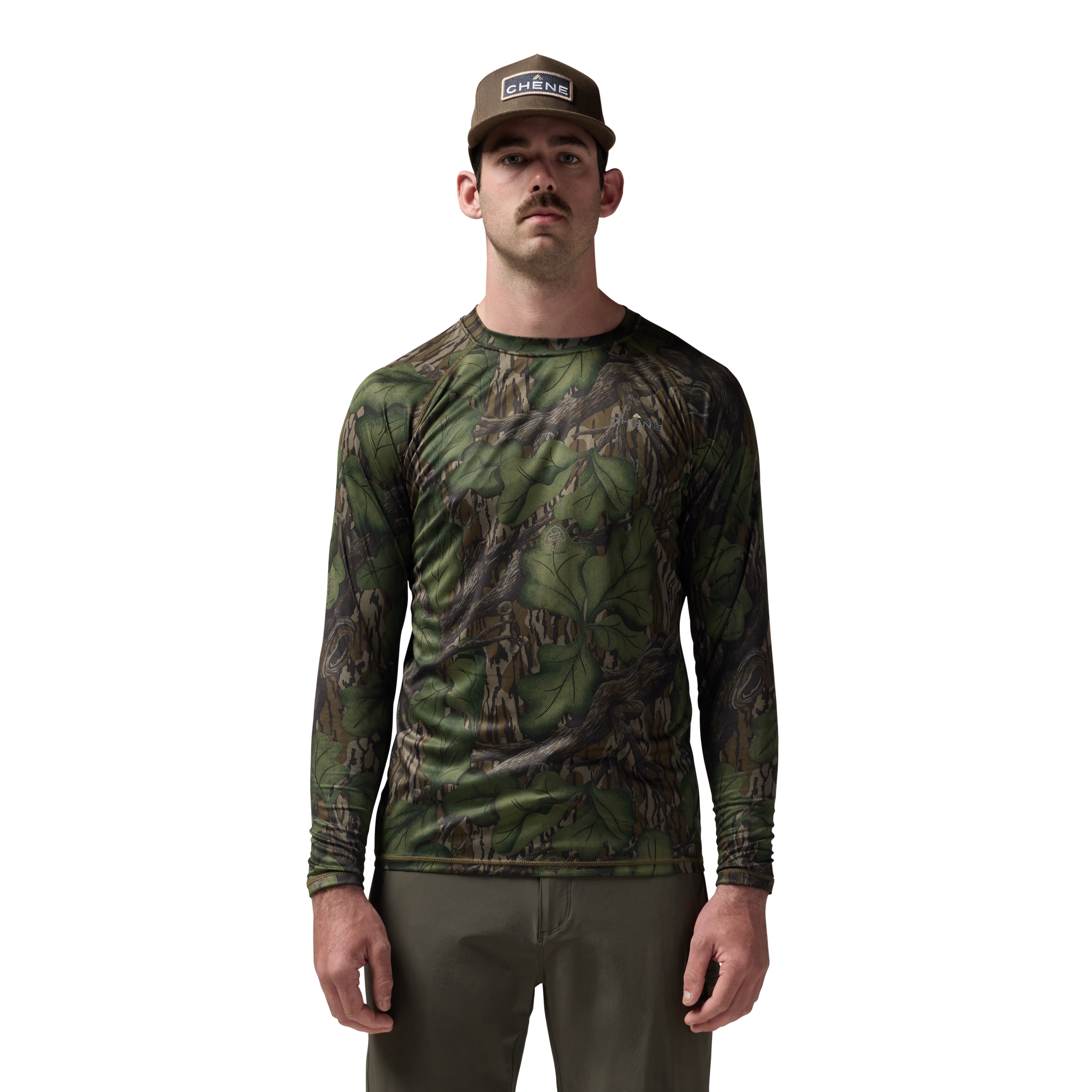 Vale 105 Synthetic Crew L/S in Mossy Oak Full Foliage, on model #mossy_oak_full_foliage