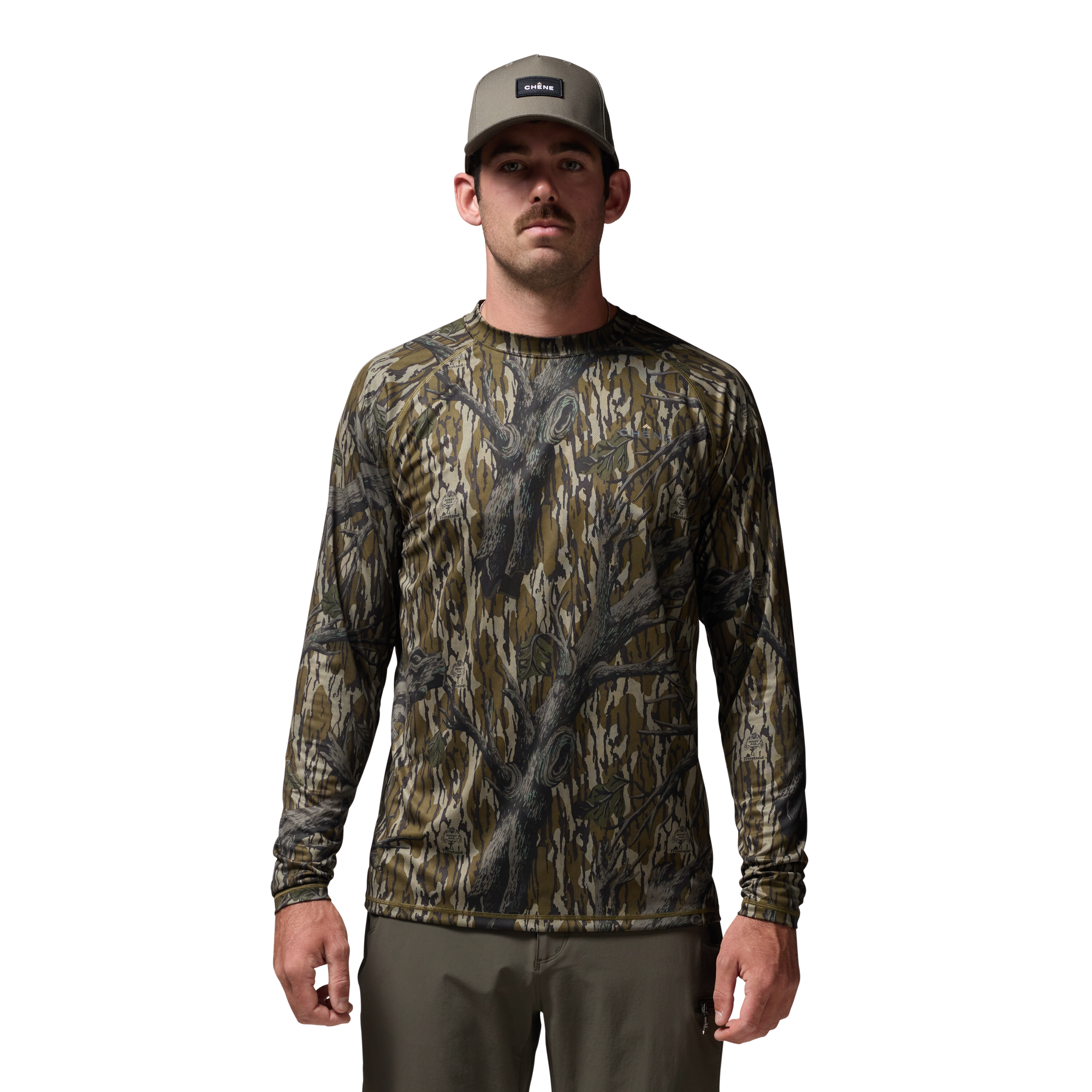 Vale 105 Synthetic Crew L/S in Mossy Oak Bottomland, on model #mossy_oak_original_treestand