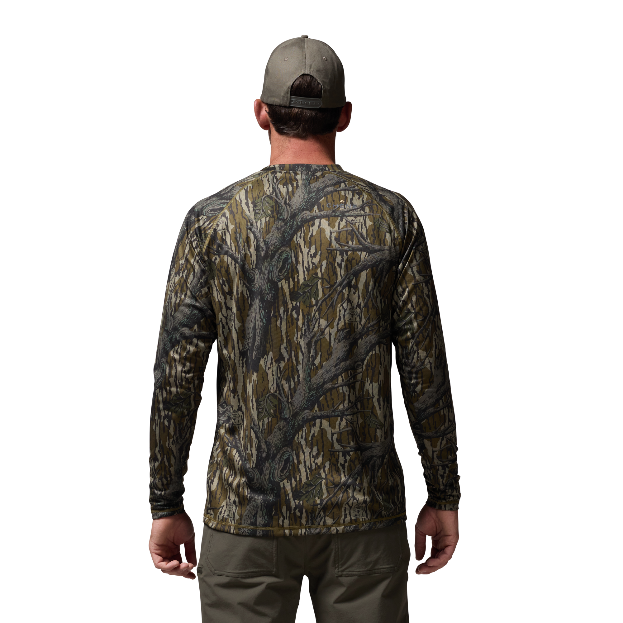 Vale 105 Synthetic Crew L/S in Mossy Oak Bottomland, on model #mossy_oak_original_treestand