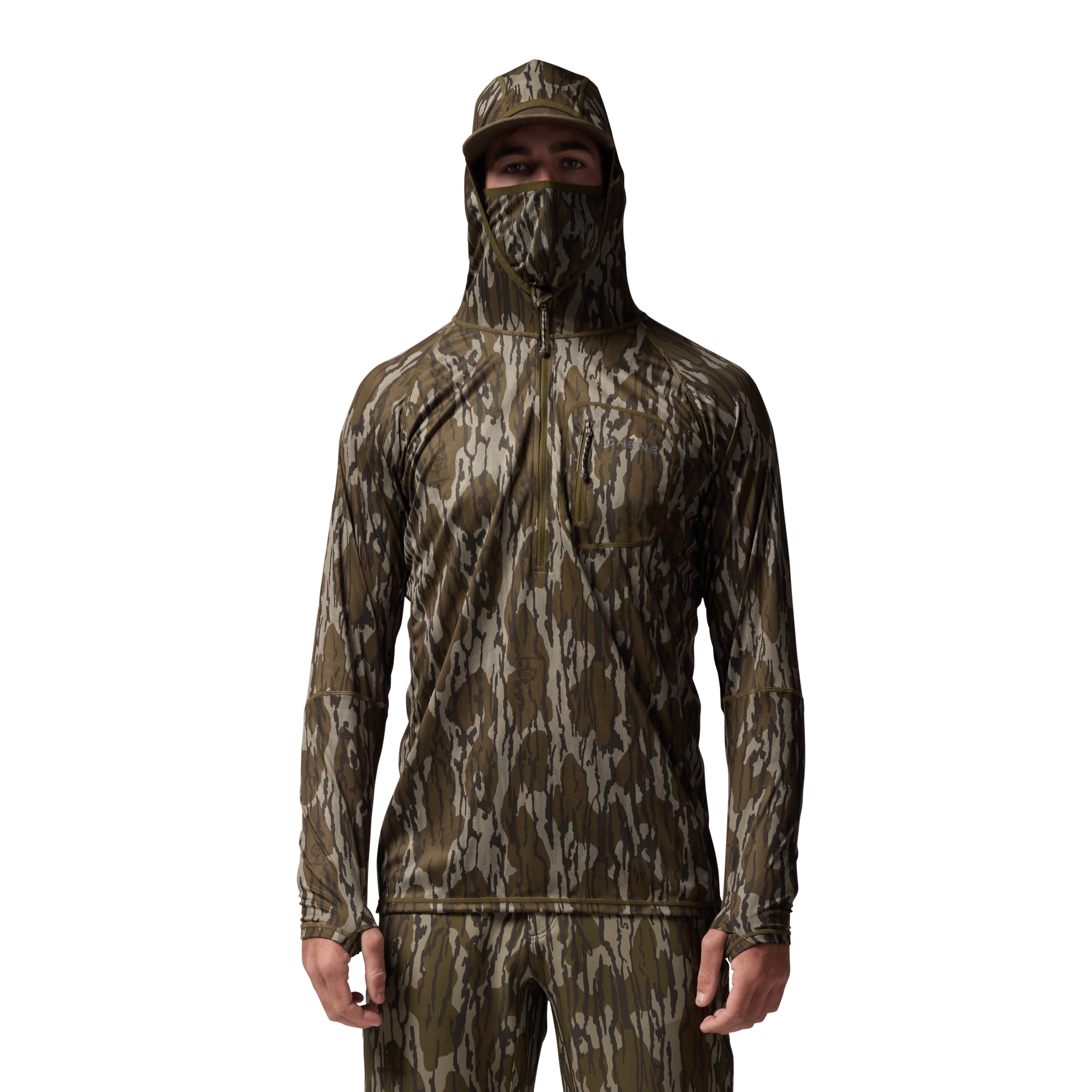 Vale 105 Synthetic Hoodie in Mossy Oak Original Bottomland, on model #mossy_oak_original_bottomland