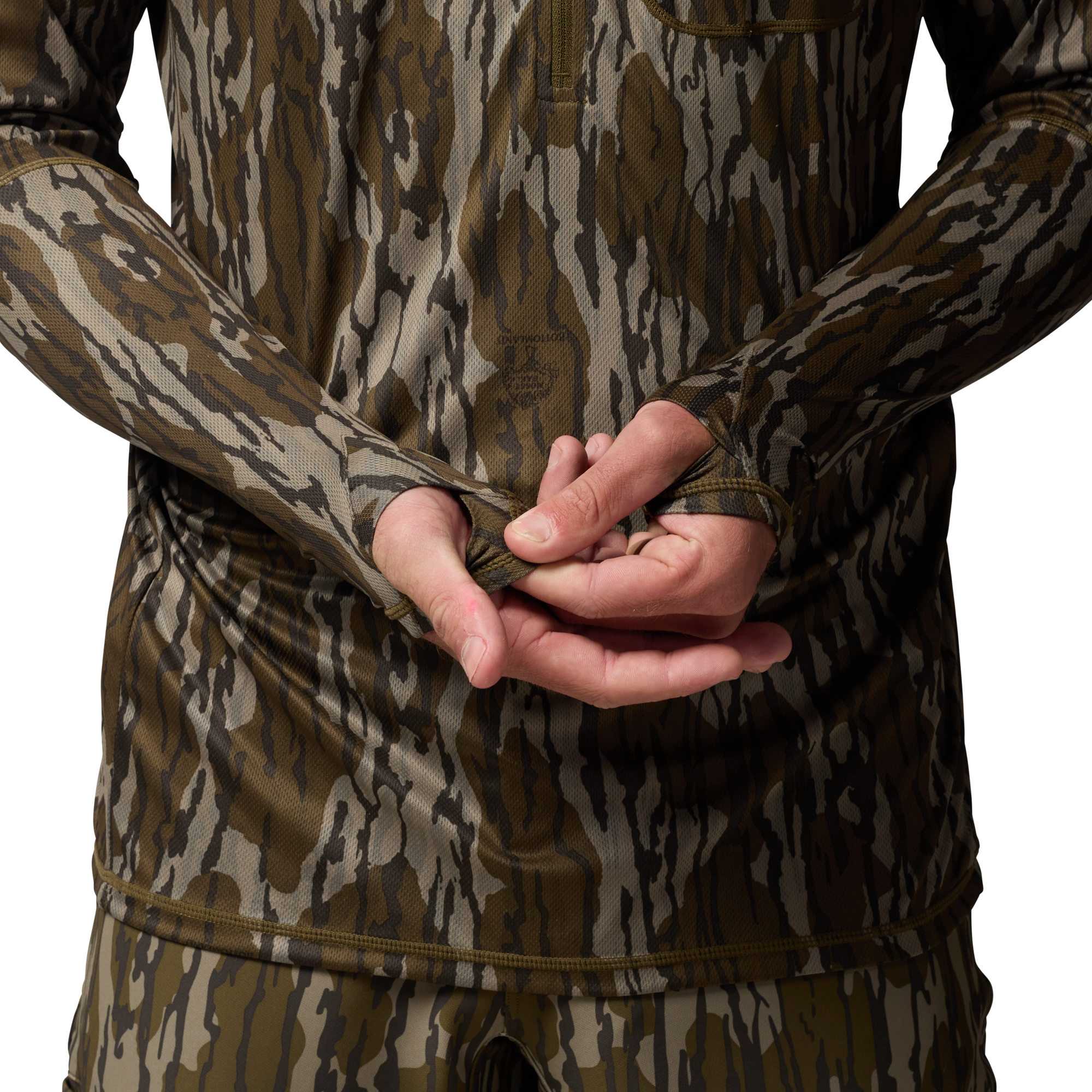 Vale 105 Synthetic Hoodie in Mossy Oak Original Bottomland, on model #mossy_oak_original_bottomland