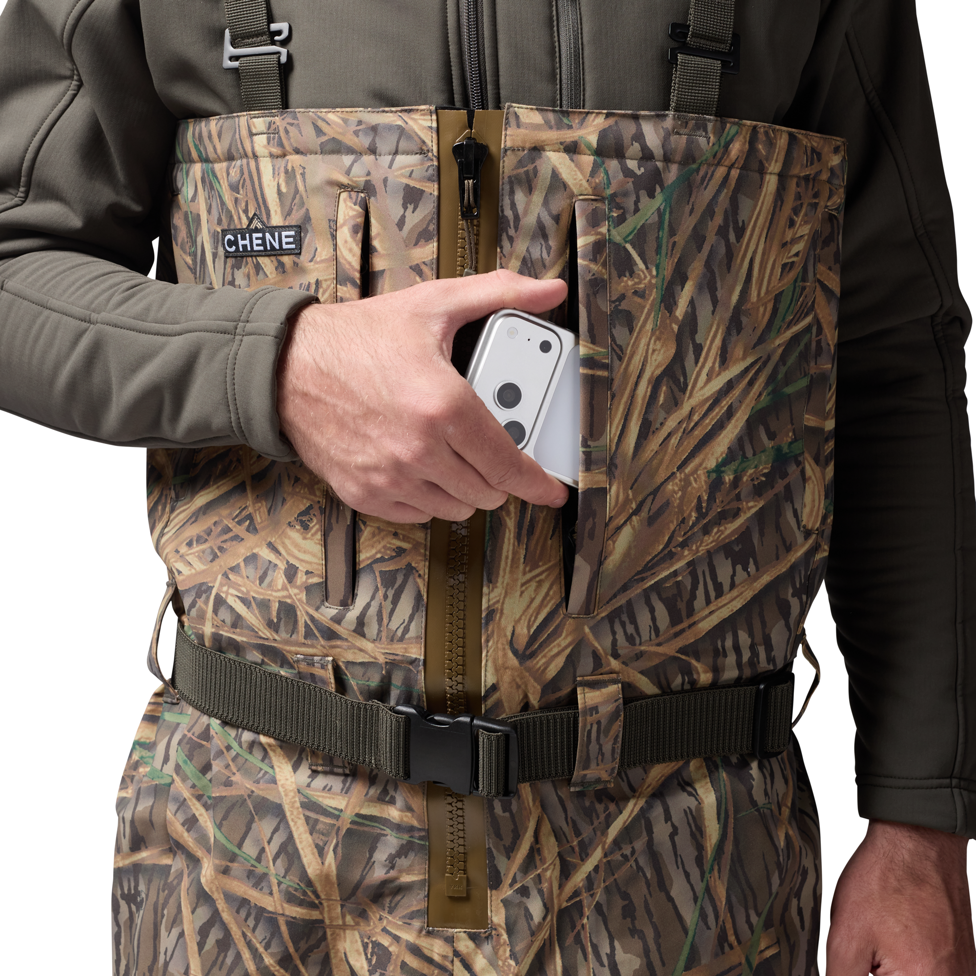Mossy Oak Original Shadow Grass 2S Wader in Mossy Oak Original Shadow Grass, on model #mossy_oak_original_shadow_grass