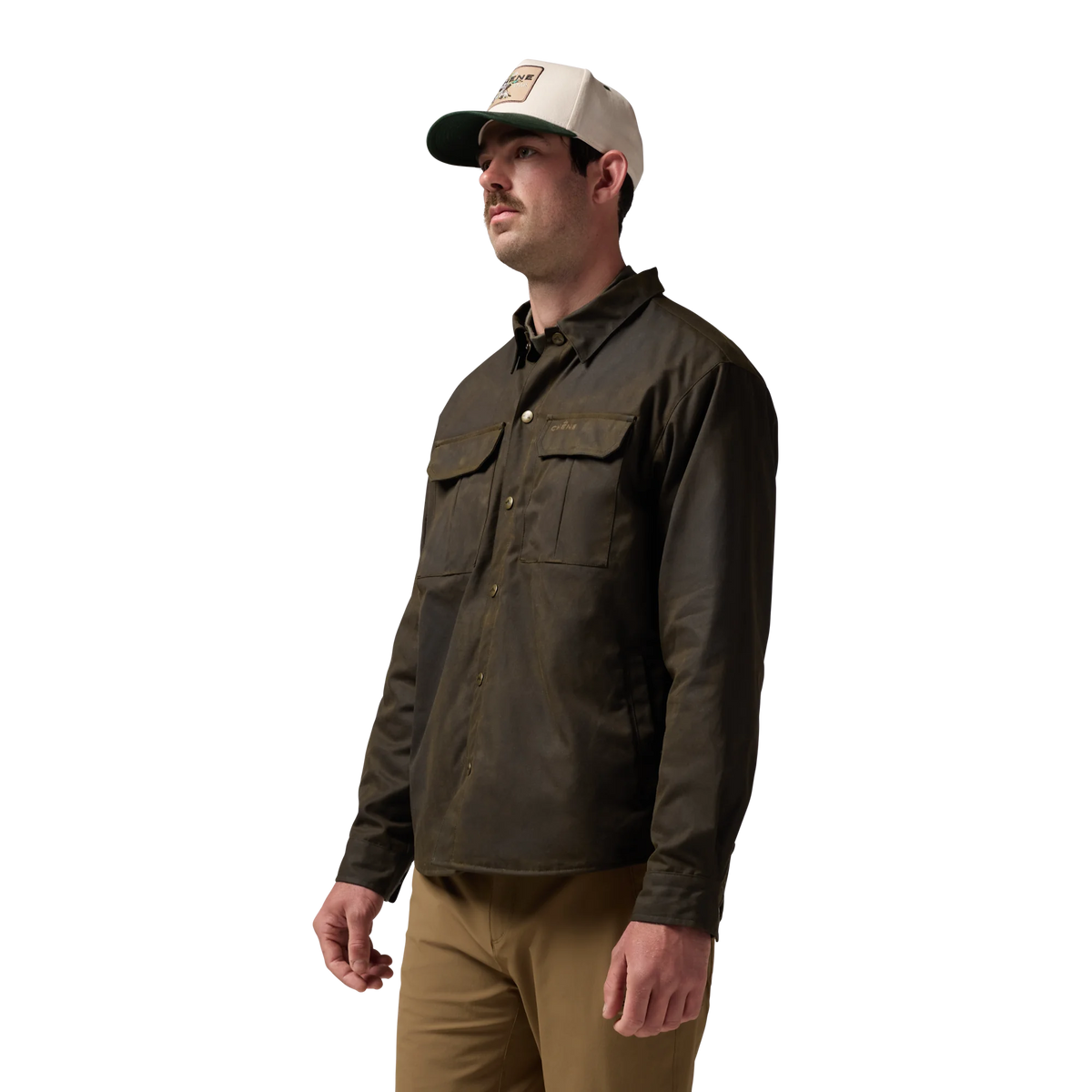 Founder's Reserve Waxed Jac-Shirt in Dark Olive, on model #dark_olive