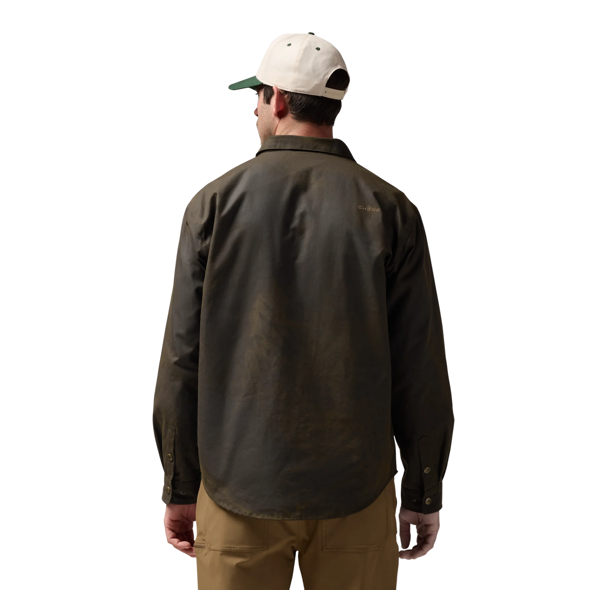 Founder's Reserve Waxed Jac-Shirt in Dark Olive, on model #dark_olive