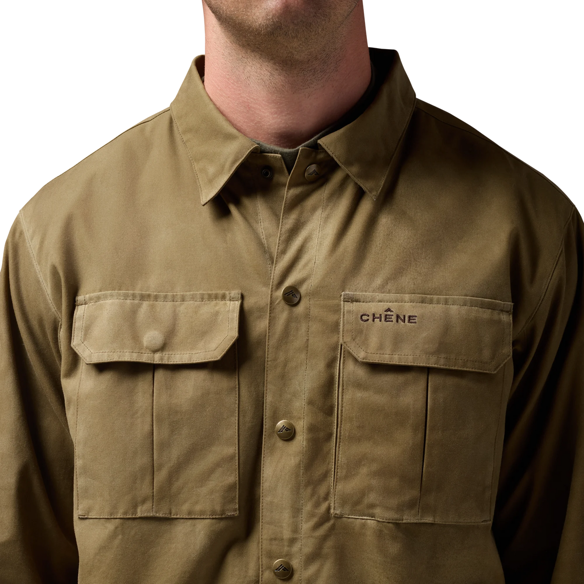 Founder's Reserve Waxed Jac-Shirt in Field Khaki, on model #field_khaki