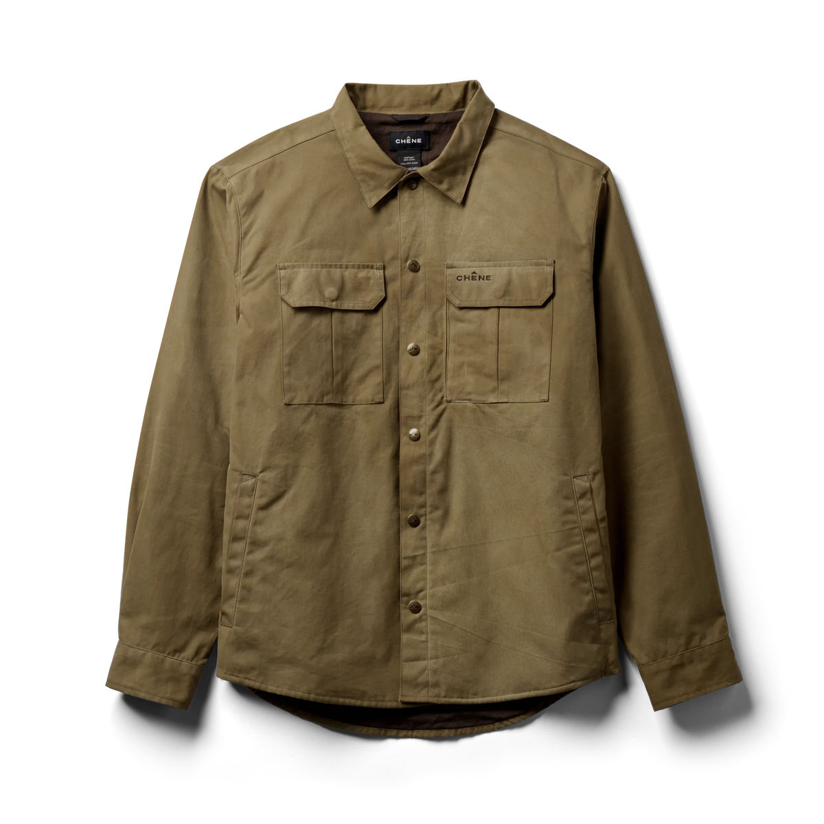 Founder's Reserve Waxed Jac-Shirt in Field Khaki, flat lay #field_khaki