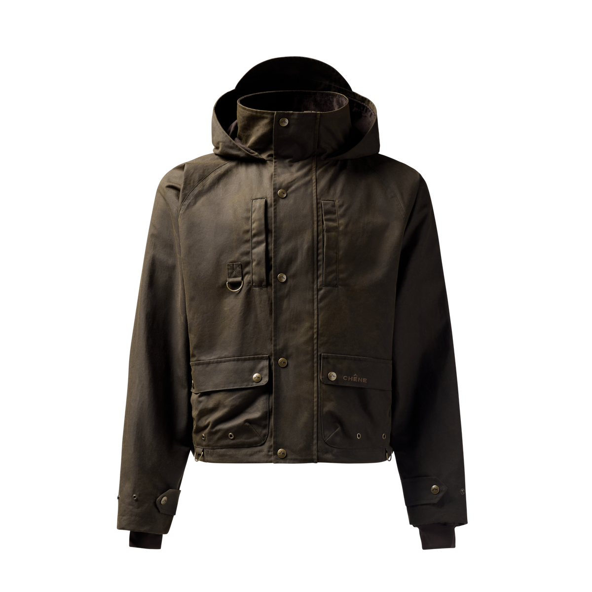 Founder's Reserve Waxed Wading Jacket in Dark Olive, front view #dark_olive