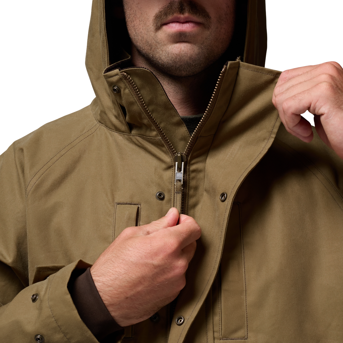Founders' Reserve Waxed Wading Jacket in Field Khaki, on model #field_khaki