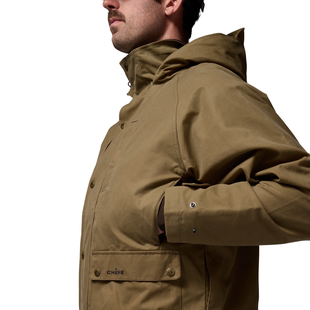 Founders' Reserve Waxed Wading Jacket in Field Khaki, on model #field_khaki