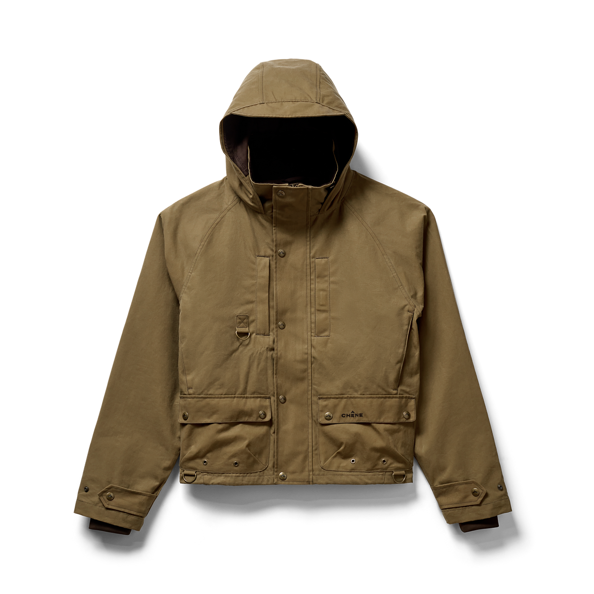 Founders' Reserve Waxed Wading Jacket in Field Khaki, flat lay #field_khaki