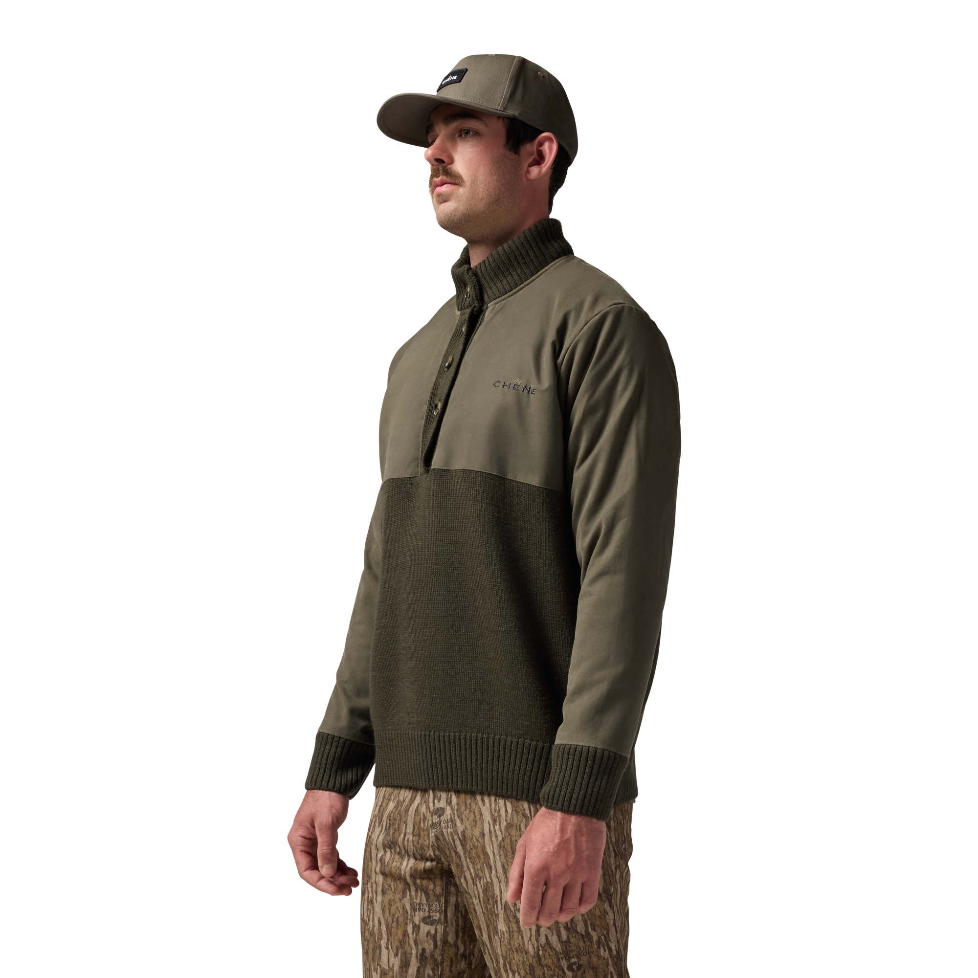 Waxed Canvas Sweater in Moss, on model #moss