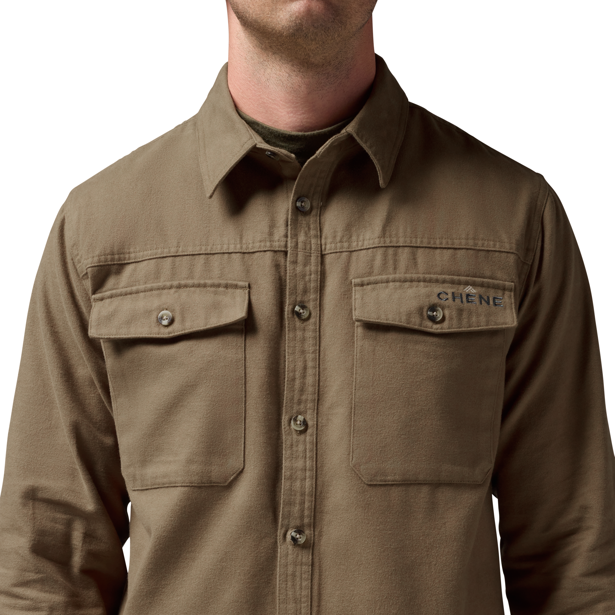 Waterfowler Moleskin Shirt in Field Khaki, on model #field_khaki