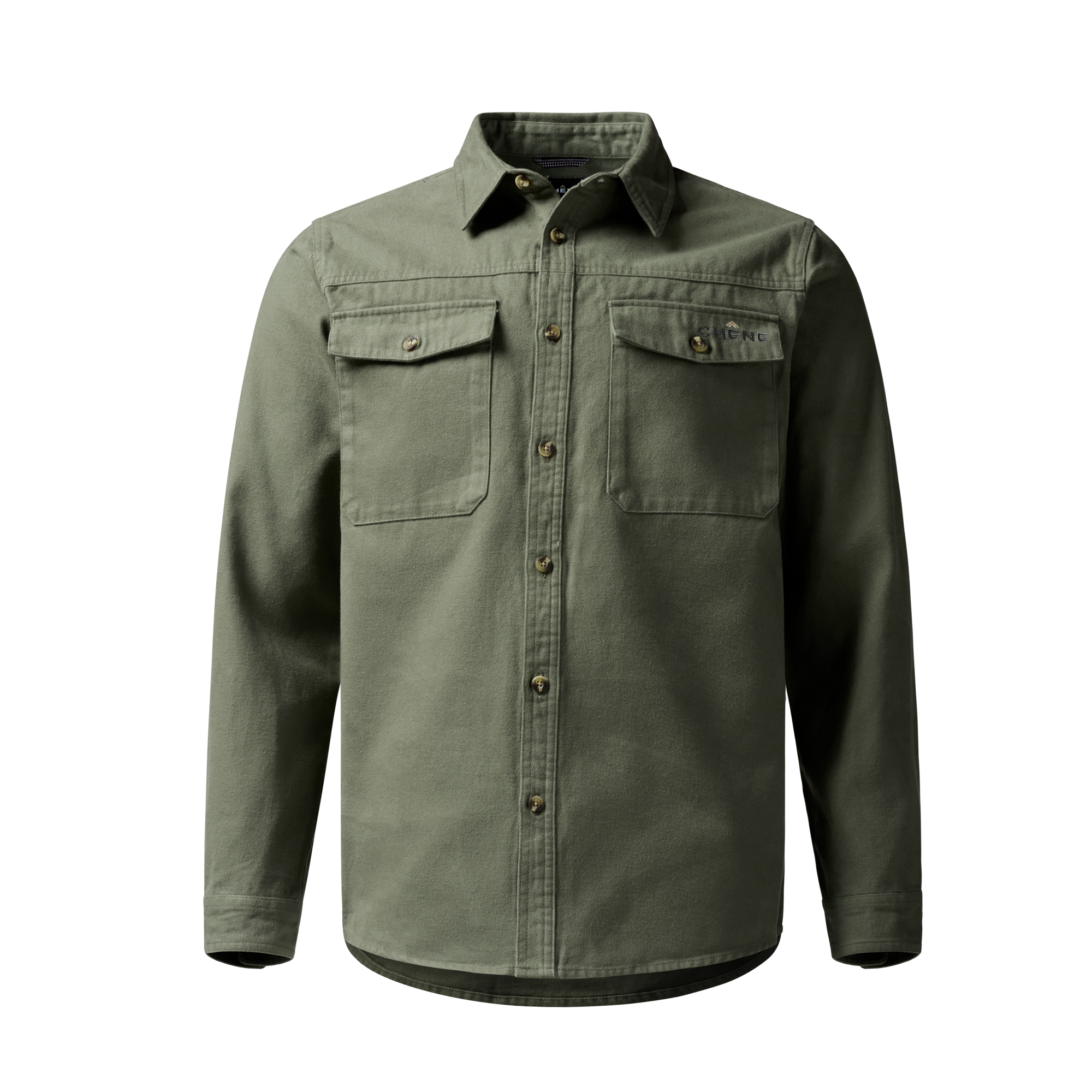 Waterfowler Moleskin Shirt in Moss, front view #moss