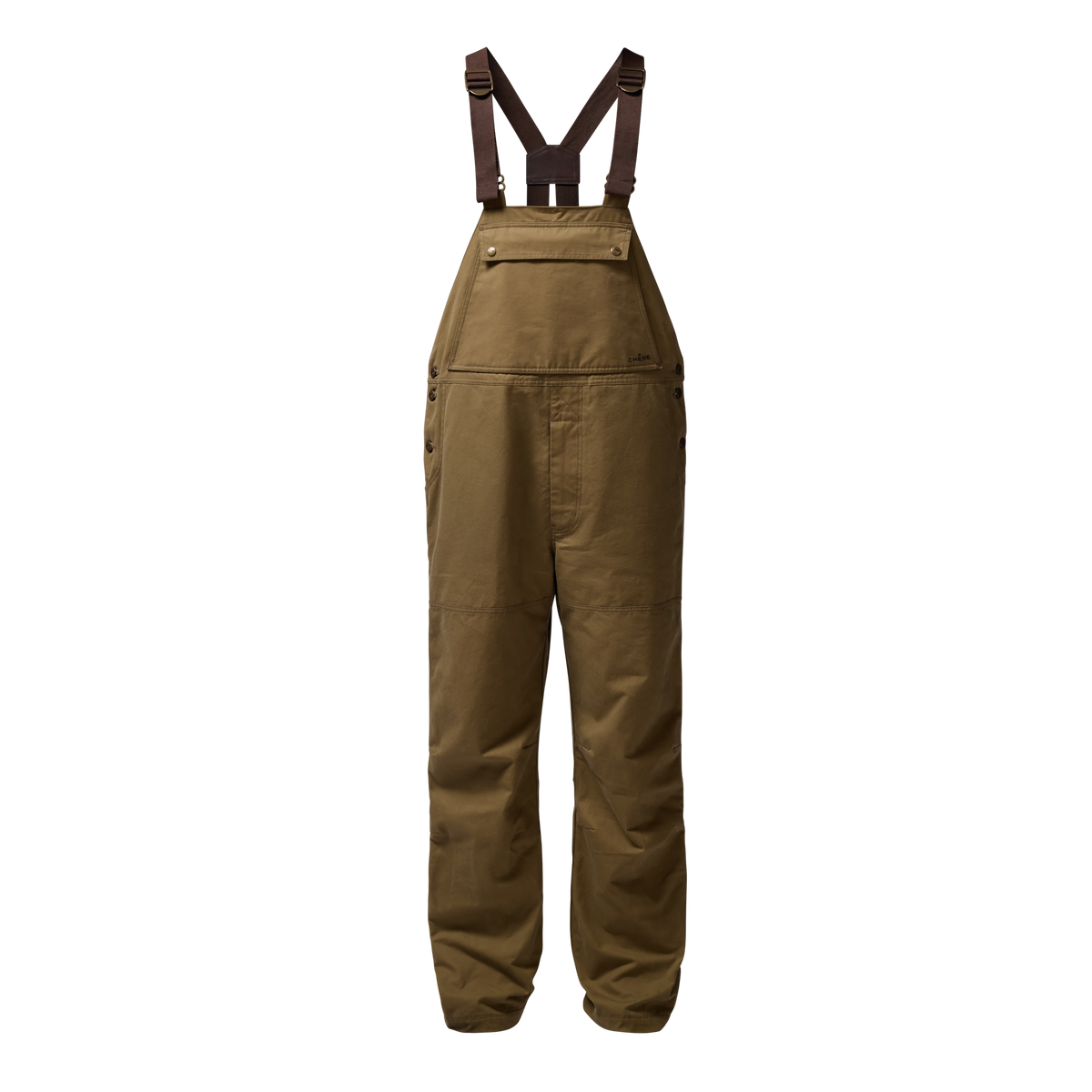 Founders' Reserve Waxed Bib in Field Khaki, front view #field_khaki