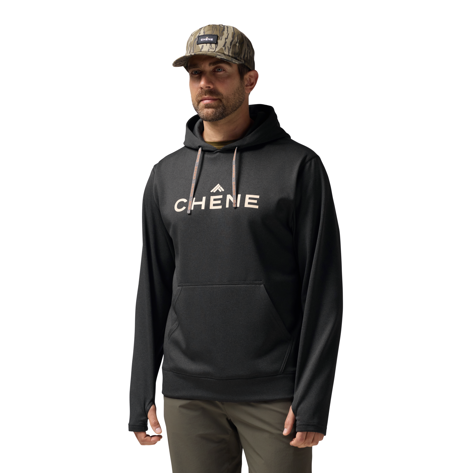 Performance Hoodie in Heather Black, on model #heather_black