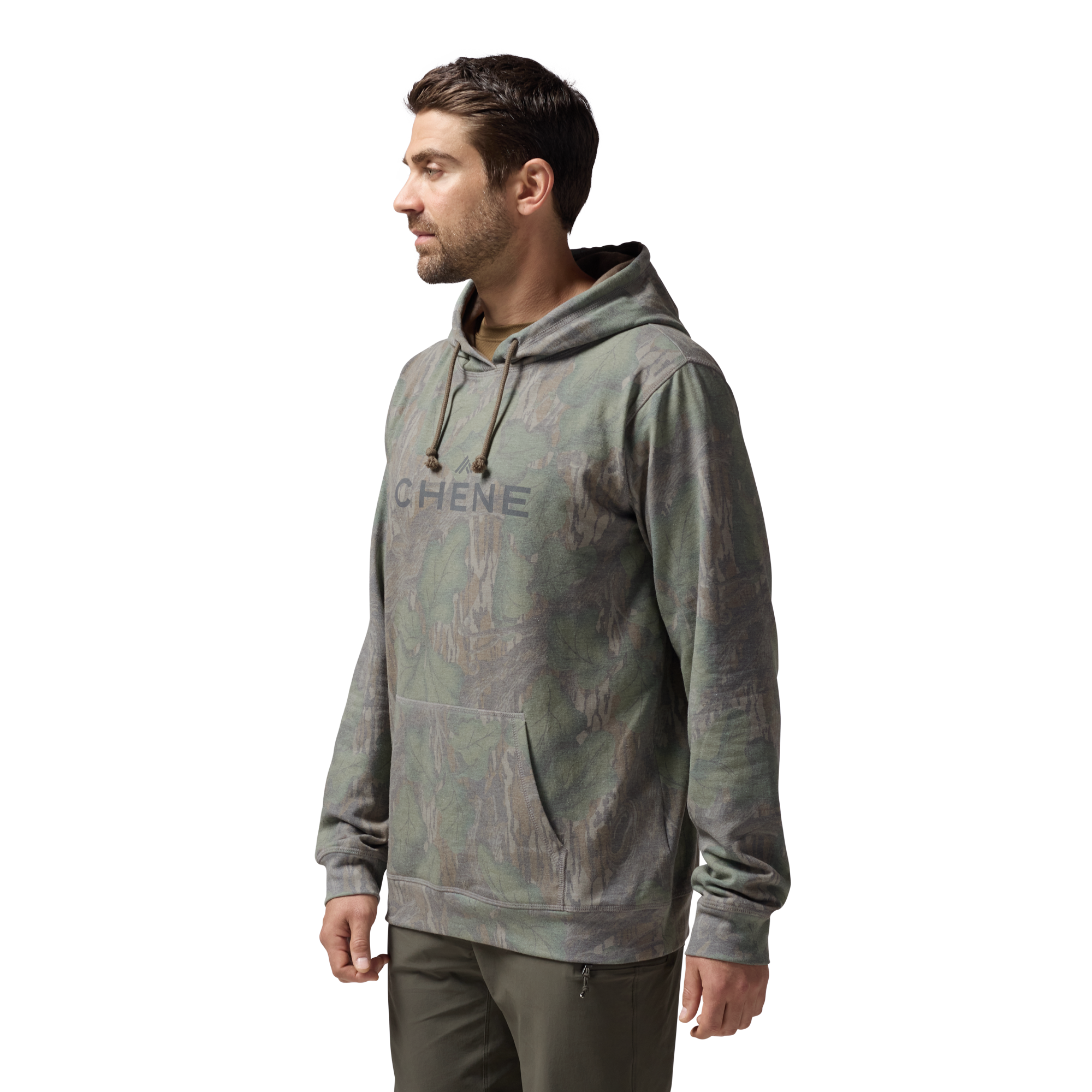 Washed Out Camo Logo Hoodie in Mossy Oak Full Foliage, on model #mossy_oak_full_foliage