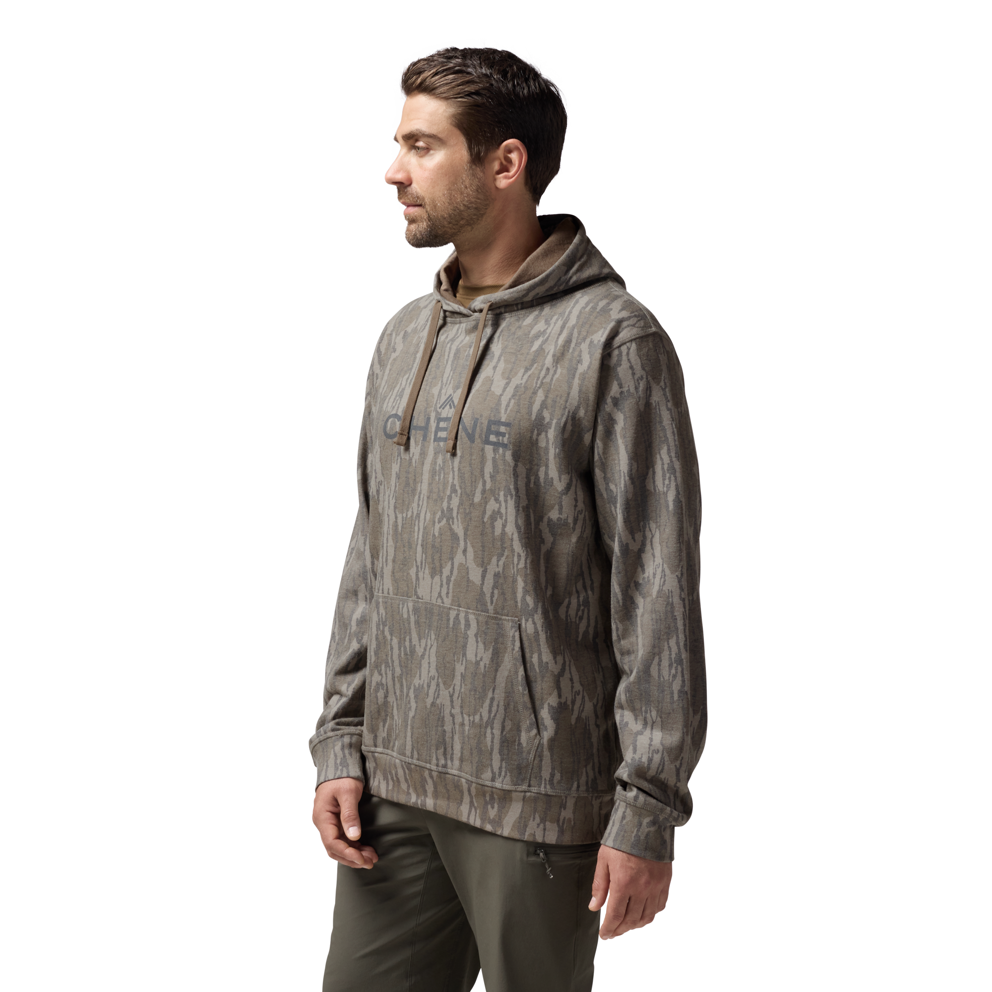 Washed Out Camo Logo Hoodie in Mossy Oak Original Bottomland, on model #mossy_oak_original_bottomland
