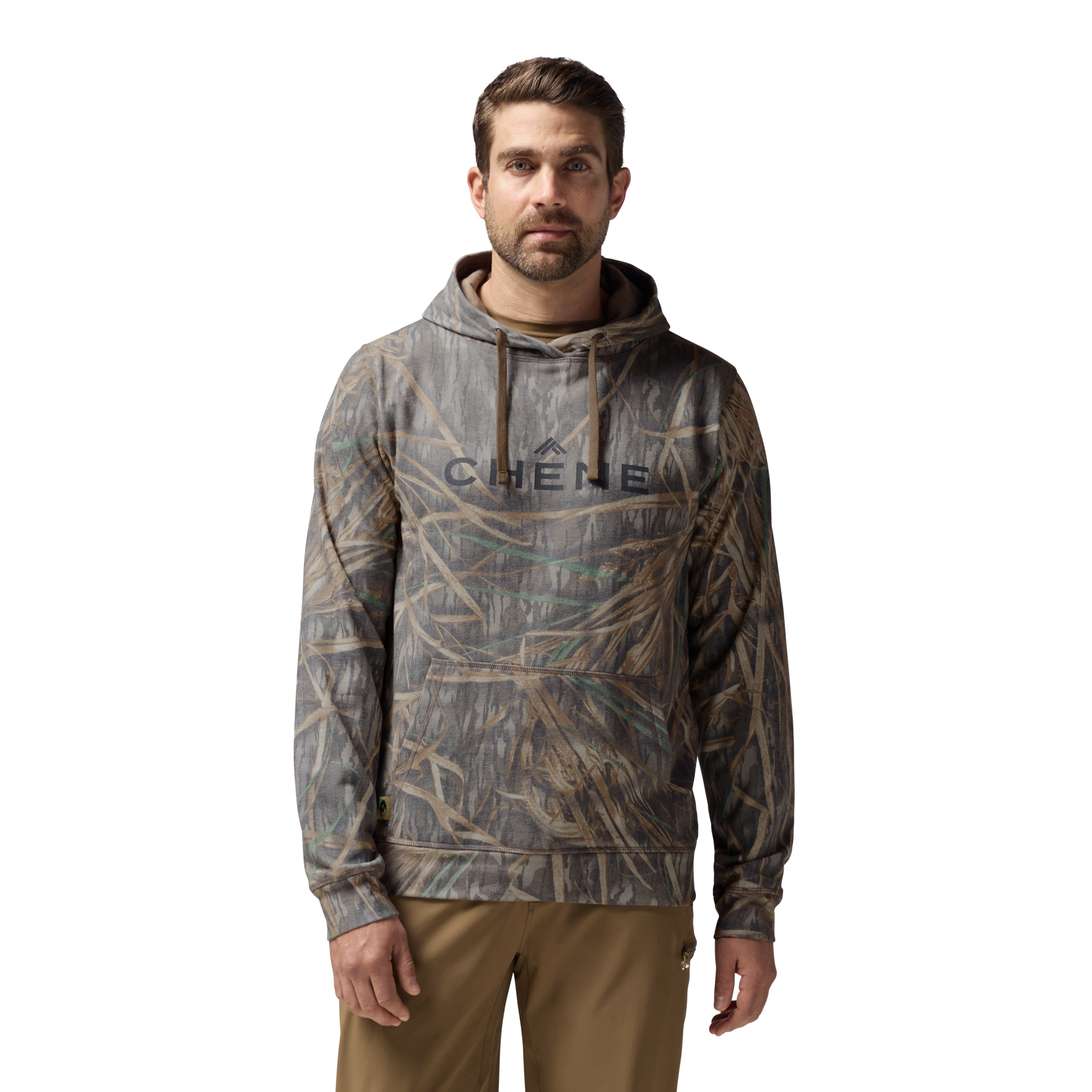 Washed Out Camo Logo Hoodie in Mossy Oak Original Shadow Grass, on model #mossy_oak_original_shadow_grass