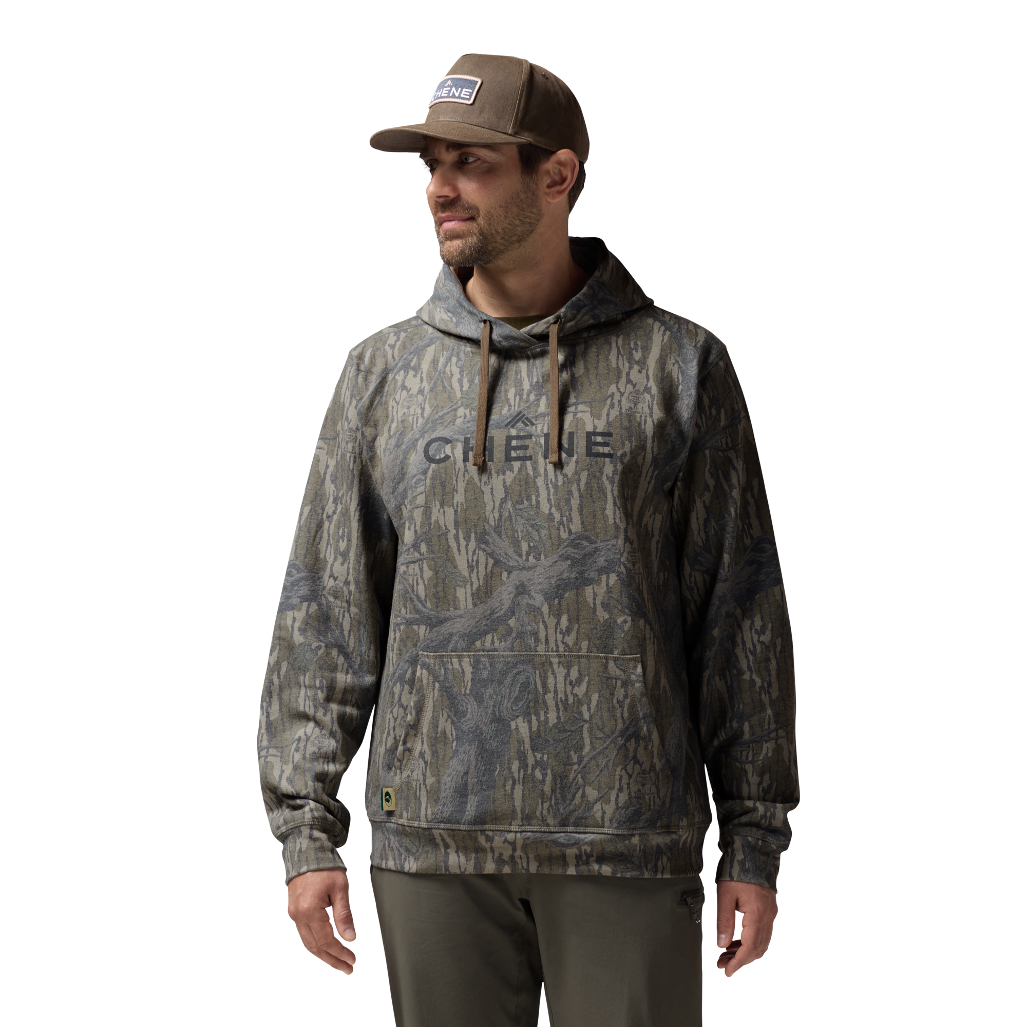 Washed Out Camo Logo Hoodie in Mossy Oak Original Treestand, on model #mossy_oak_original_treestand