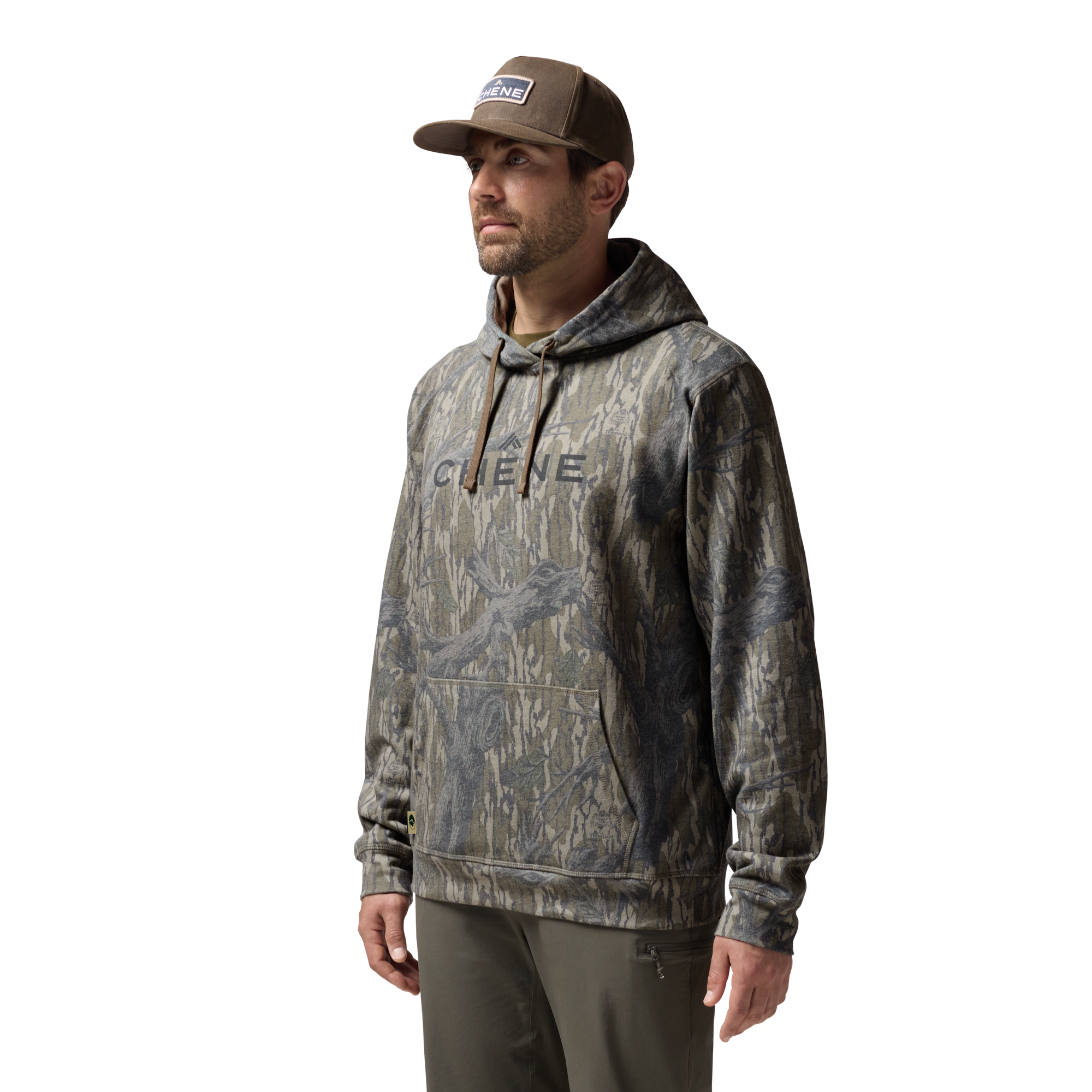 Washed Out Camo Logo Hoodie in Mossy Oak Original Treestand, on model #mossy_oak_original_treestand