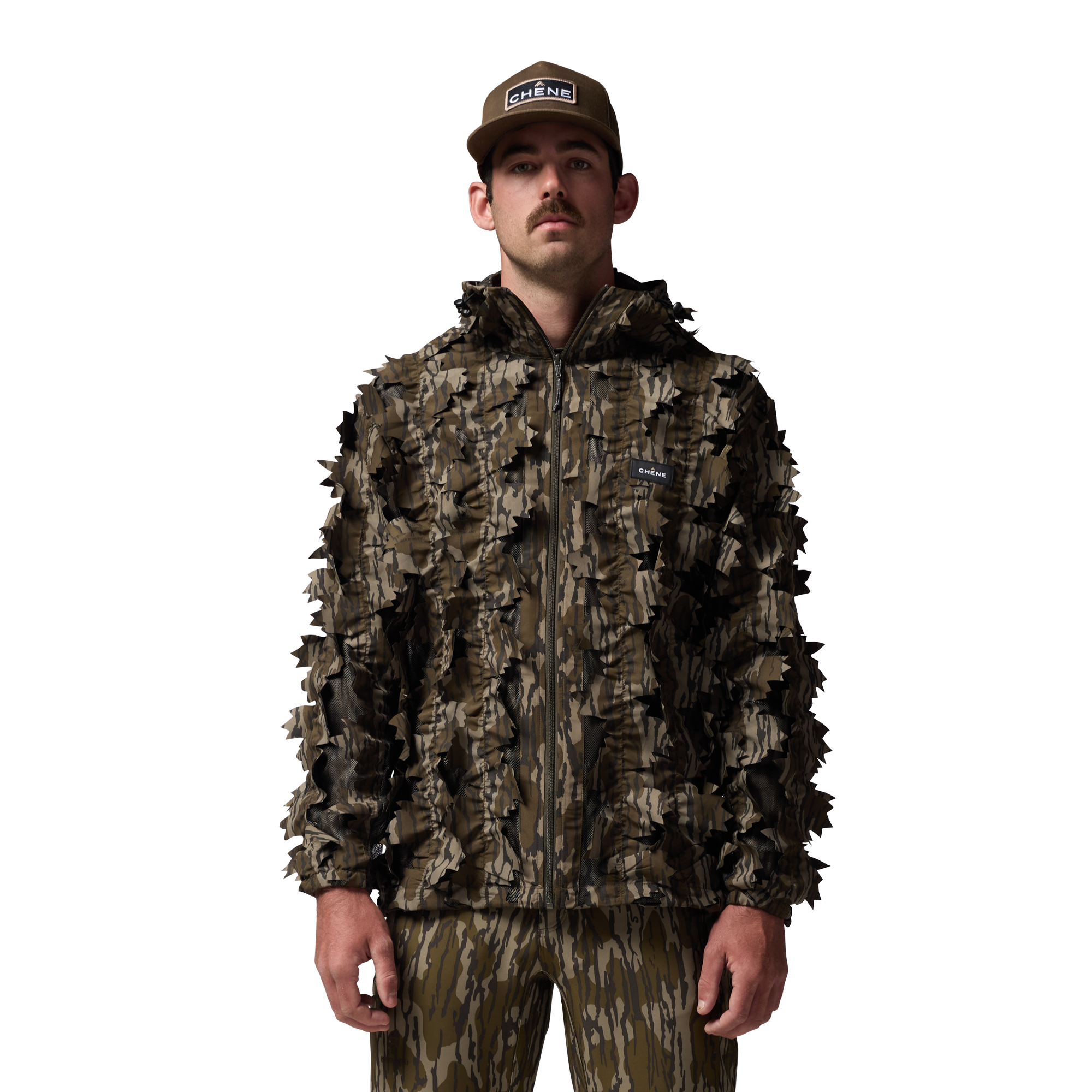 Deception Leafy Jacket in Mossy Oak Original Bottomland, on model #mossy_oak_original_bottomland