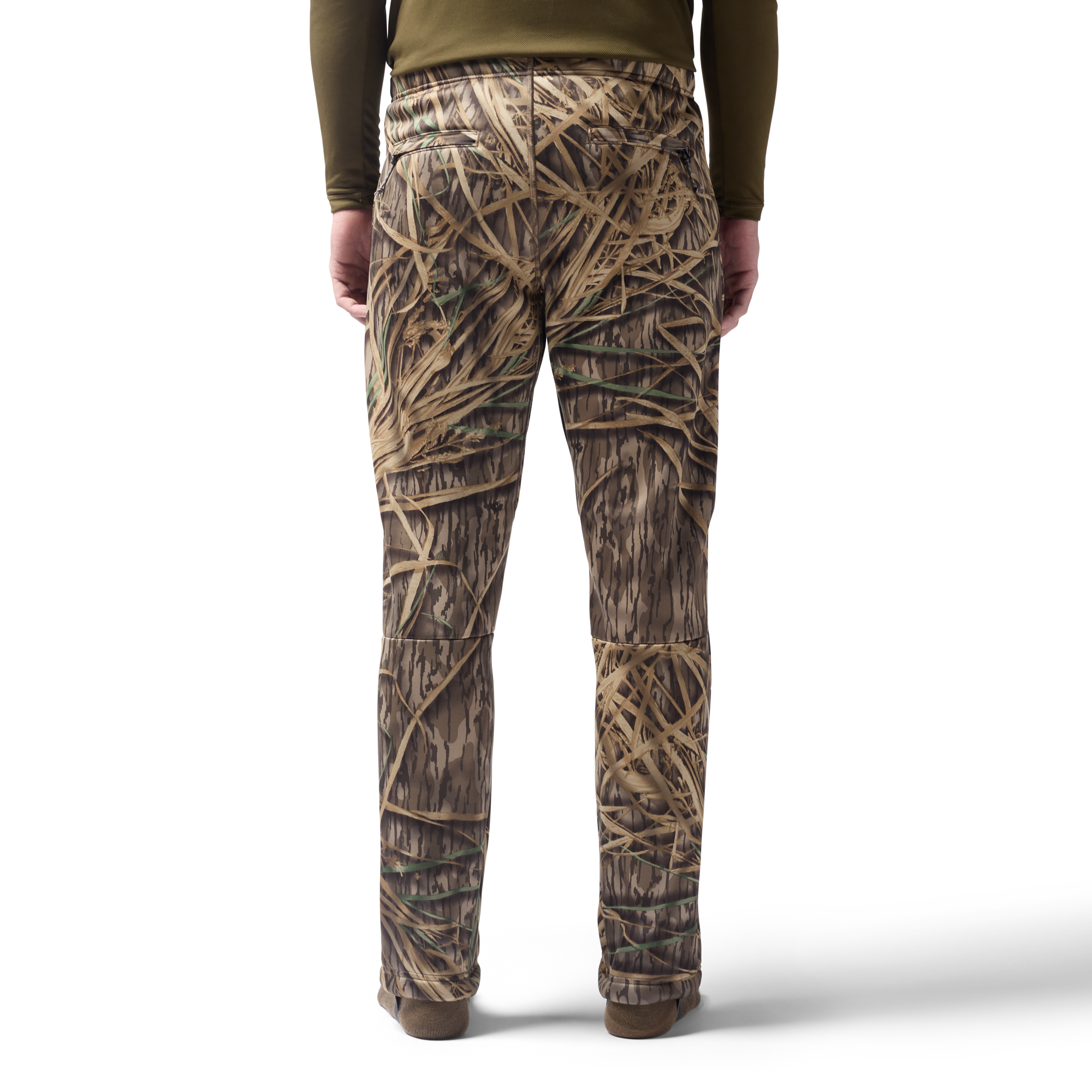Sherpa Fleece Wader Pant in Mossy Oak Original Shadow Grass, on model #mossy_oak_original_shadow_grass