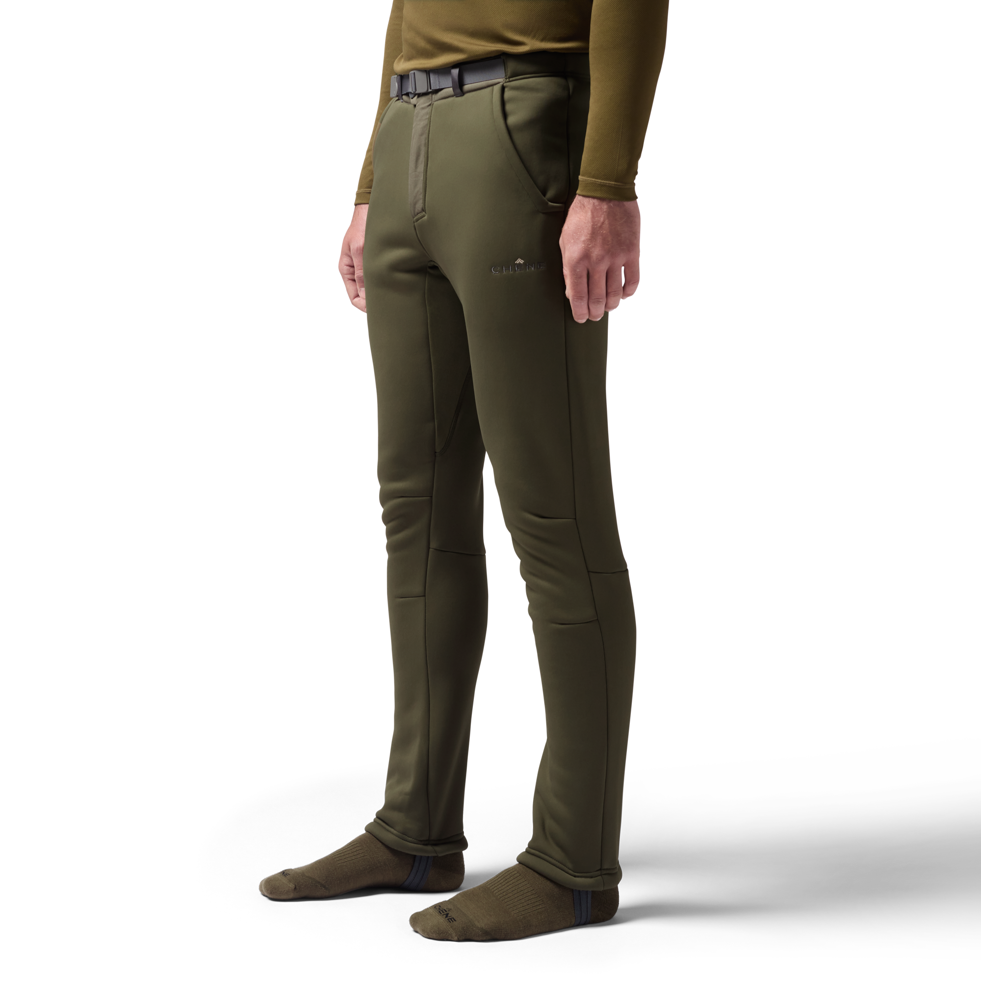 Sherpa Fleece Wader Pant in Olive, on model #olive